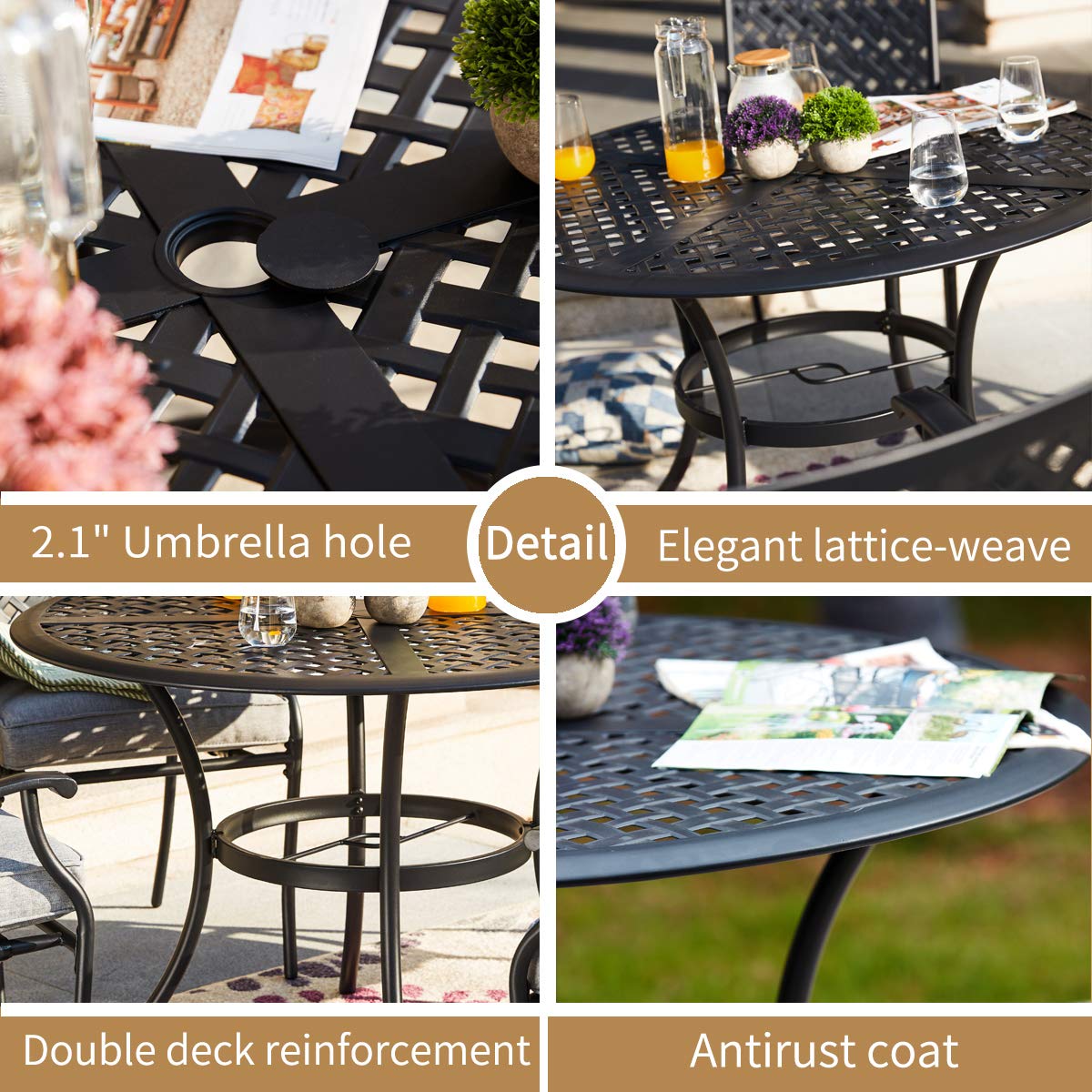 **PatioFestival 5-Piece Outdoor Dining Set with Cushions - Steel Table with Umbrella Hole & Armrest Chairs (Grey) - Perfect for Backyard, Garden, and Patio Entertaining**