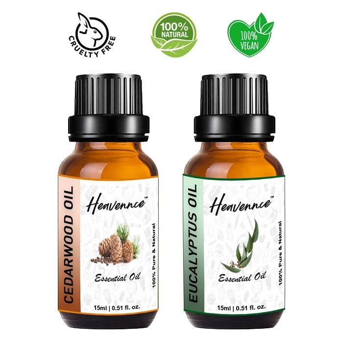 Premium Cedarwood & Eucalyptus Essential Oil Set (2x30ml) - Natural Hair & Skin Care, Moisturizer, Massage & Aromatherapy Oil for Relaxation, Diffuser Use - Perfect for Spa, Yoga & Home Wellness