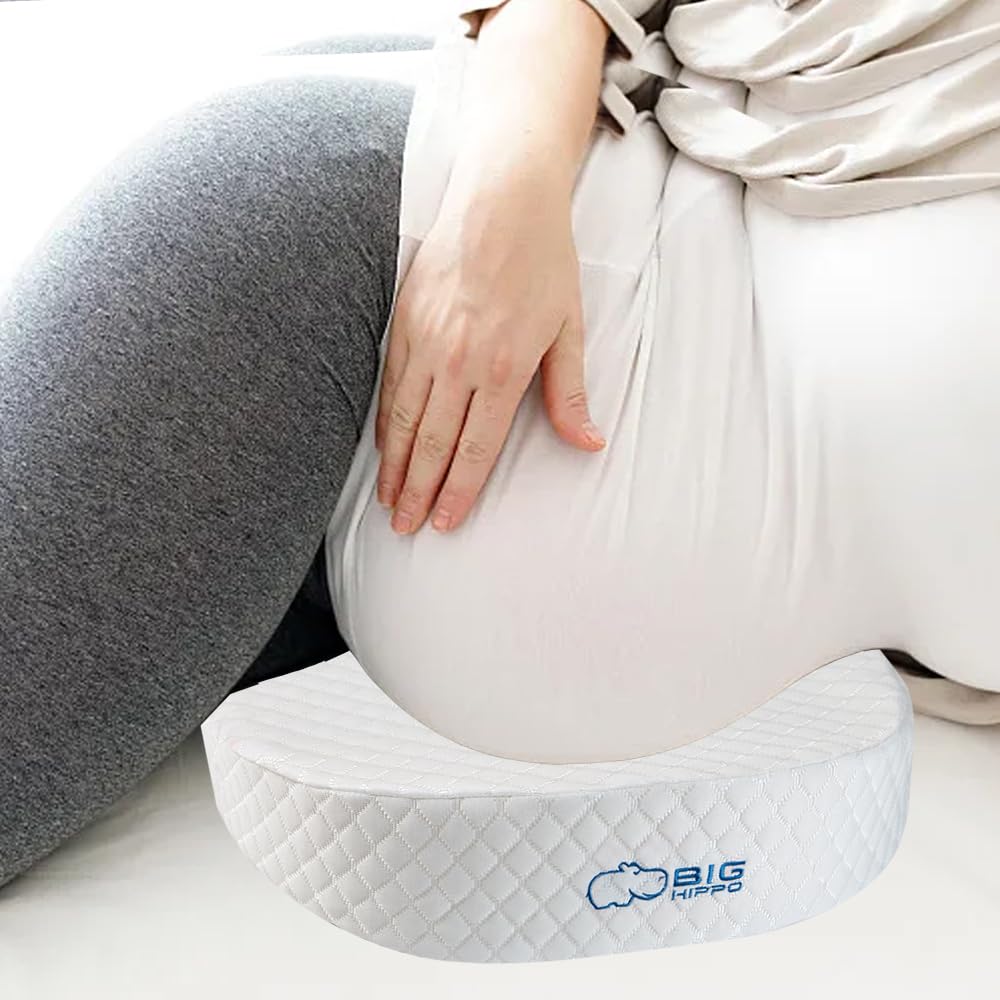 **Big Hippo Memory Foam Pregnancy Wedge Pillow for Belly & Back Support - Maternity Sleeping Pillow for Side Sleepers, Leg & Knee Relief - Perfect for Pregnancy, Nursing & Postpartum Recovery (White)**