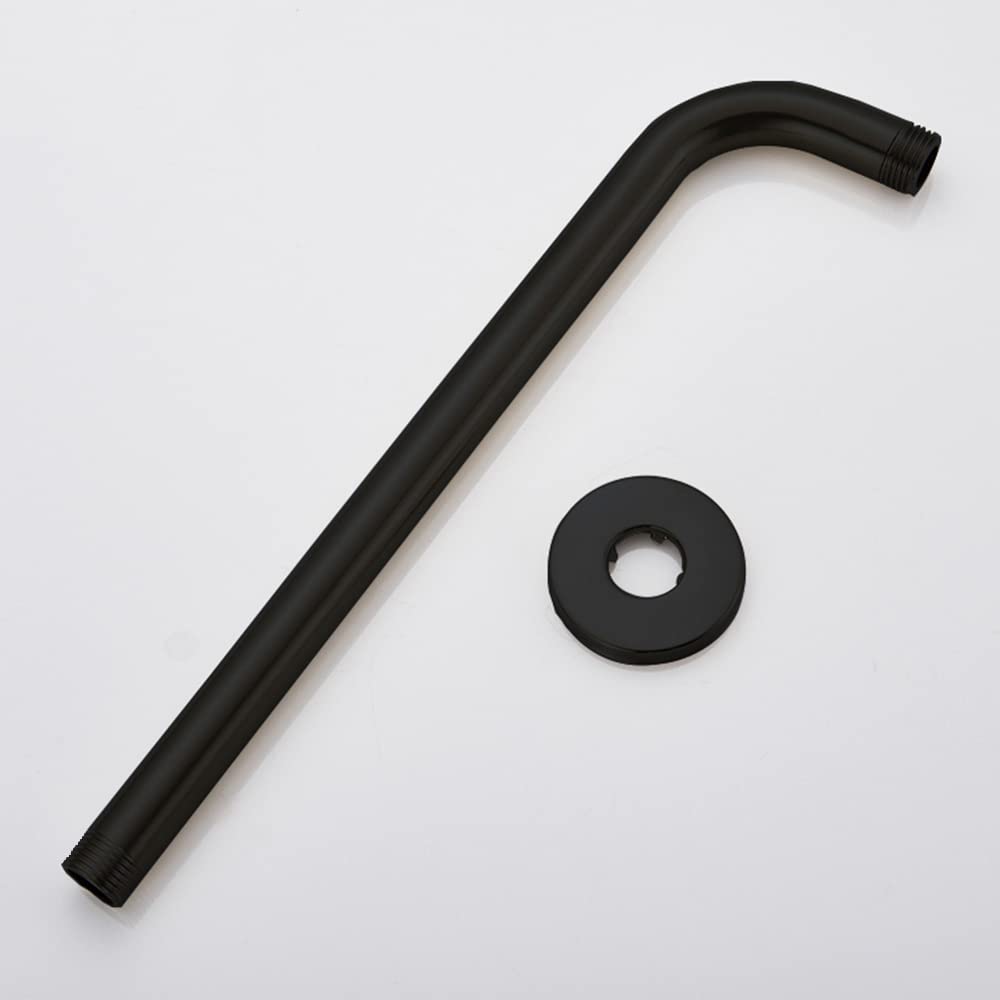 Neyyeek Matte Black Wall Mounted Shower Arm - Solid Brass G1/2 Shower Bracket with Ceiling Installation - Bathroom Shower Pipe Holder for Modern & Vintage Bathroom Designs (Perfect for Spa, Hotel & Home Renovation)