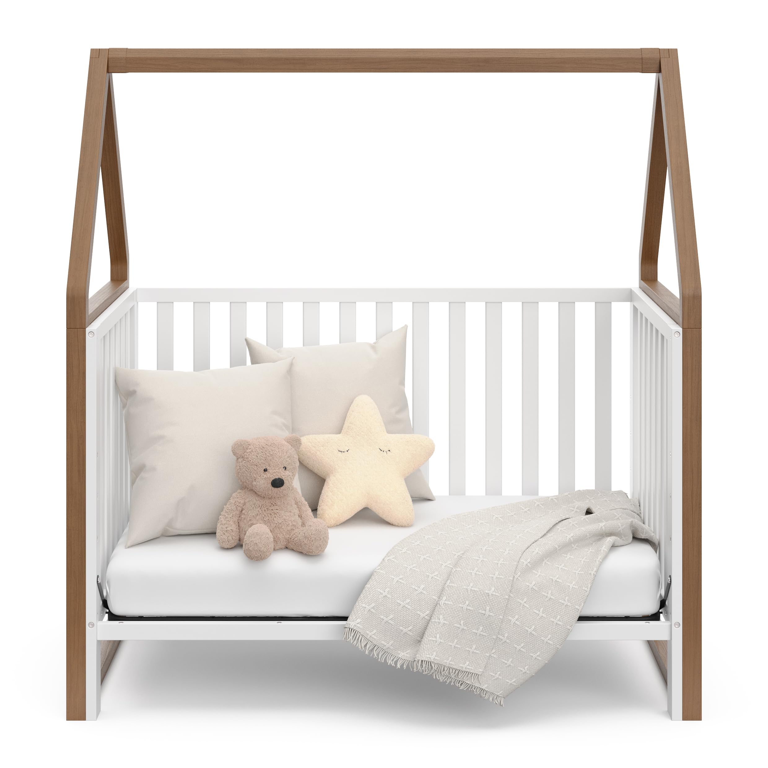 Storkcraft Orchard 6-in-1 Convertible Crib - GREENGUARD Gold Certified, Toddler to Full Bed, Playhouse & Daybed - Hazelnut & White Finish - Fits Standard Crib Mattress - Perfect for Nursery, Kids Room & Guest Bedroom