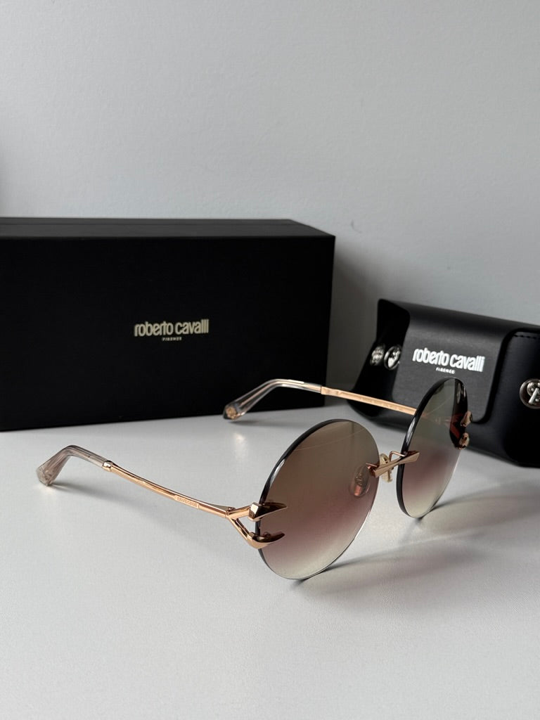 Roberto Cavalli SRC006 Brown Round Claw Sunglasses for Women - Polarized UV Protection Fashion Shades - Perfect for Beach, Driving & Outdoor Activities