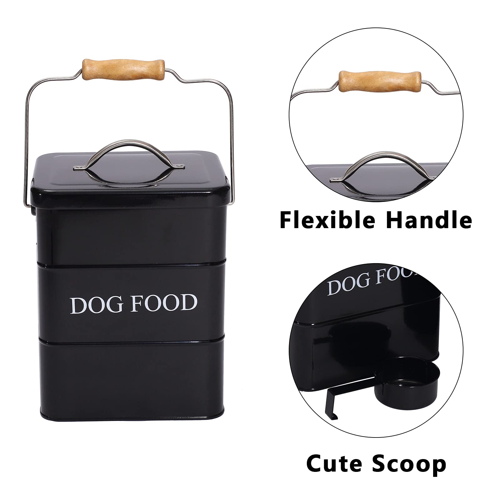 Premium Airtight Dog Food Storage Container with Lid & Scoop - Farmhouse Style Pet Food Bin for Kitchen Countertop, Pantry Shelf - Ideal for Dry Kibble Storage & Home Decor - Black