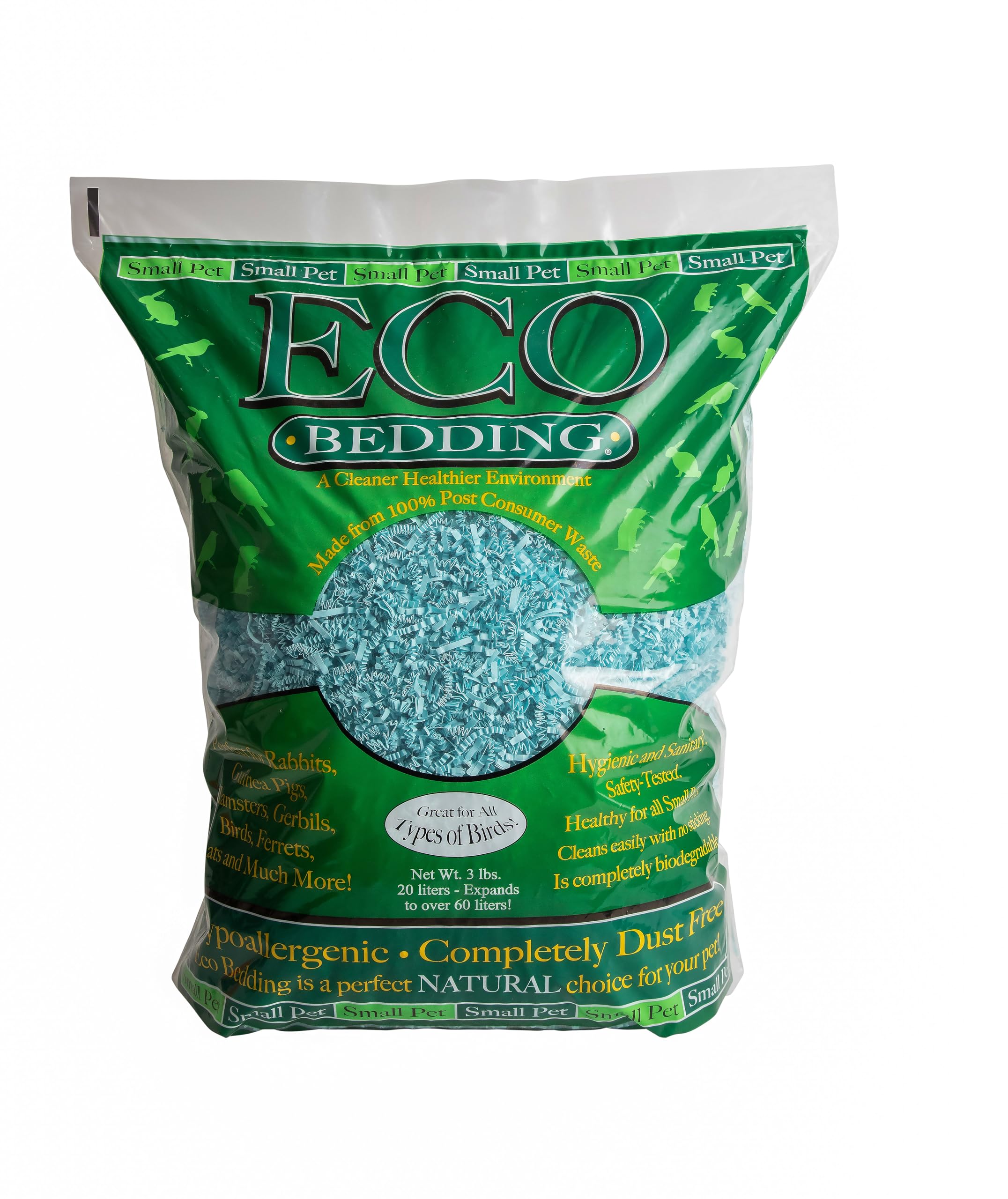 ECO BEDDING 99% Dust Free Paper Bedding for Small Pets & Birds - Blue, 30L | Safe & Comfortable for Hamsters, Guinea Pigs & Parakeets | Ideal for Cages, Nesting & Play Areas