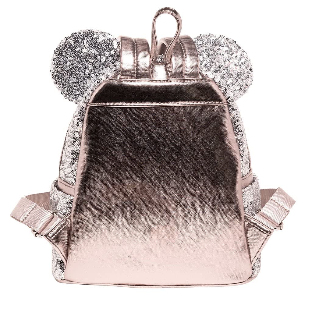 Loungefly Disney Minnie Mouse Silver & Pink Sequin Mini Backpack WDBK0645 - Rose Gold Glam for Women | Perfect for Theme Parks, Cosplay & Everyday Fashion