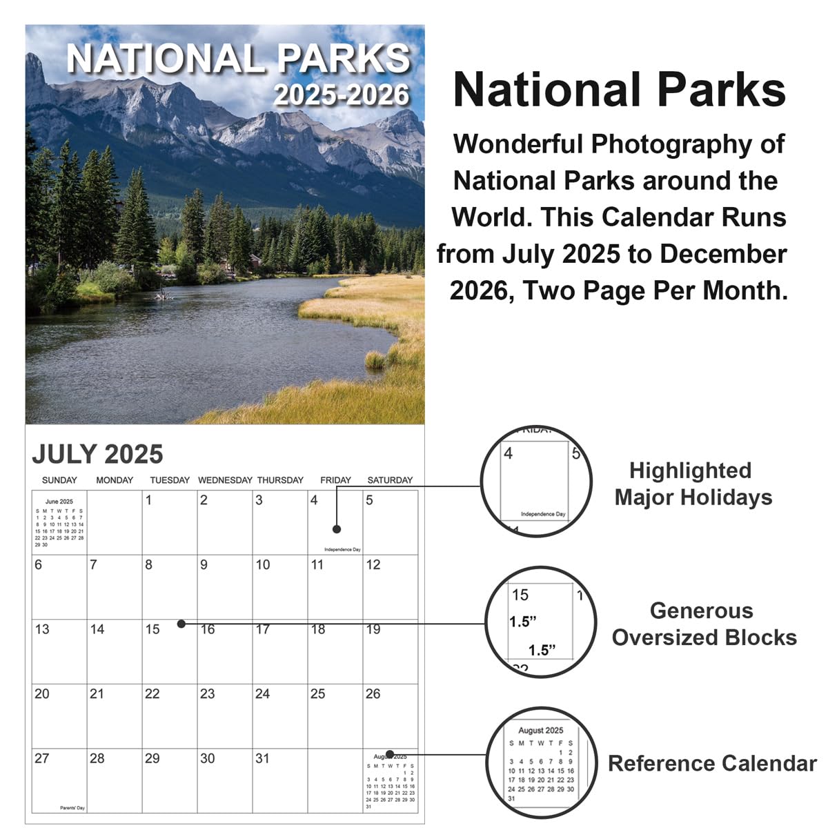 2025-2026 National Parks Wall Calendar | July 2025 - December 2026 | 18-Month Large Format 12