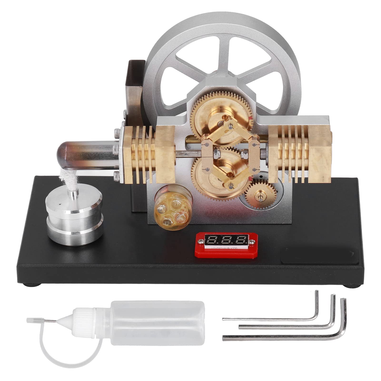 Yosoo Stirling Engine Model with LED Light & Voltmeter - Horizontal Rhombus Gear Drive, Educational Science Toy for Kids & Adults - Perfect for Classroom Demonstrations, STEM Learning & Home Decor