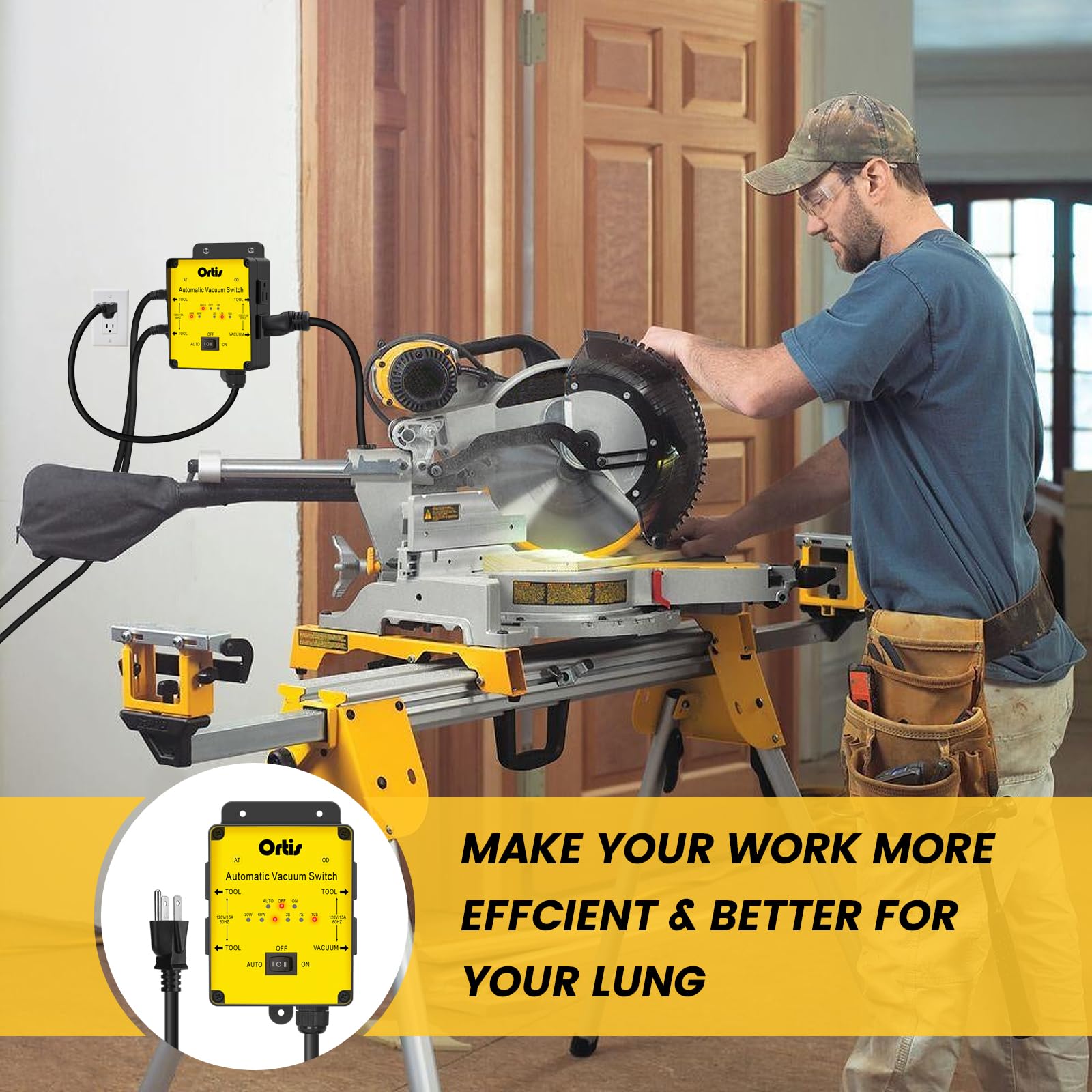 2025 New Automatic Vacuum Switch - Ortis Dust Control Autoswitch for 3 Power Tools | Delay Vacuum On/Off to Prevent Circuit Overload | Adjustable Actuation Threshold | Perfect for Woodworking, Construction & DIY Projects