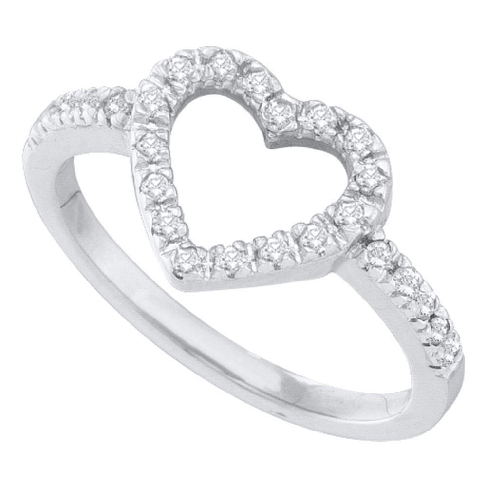 10K White Gold Women's Heart Outline Diamond Ring - 1/5 CTTW Round Cut Solitaire Engagement Promise Ring for Anniversary, Valentine's Day Gift & Everyday Wear | Tiea Jewels