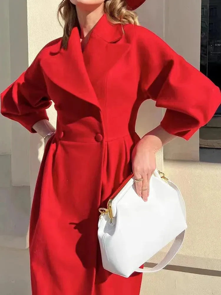 Women's Stylish Lantern Sleeve Overcoat - Elegant Long Trench Coat for Fall & Winter - Perfect for Office, Date Night & Special Occasions