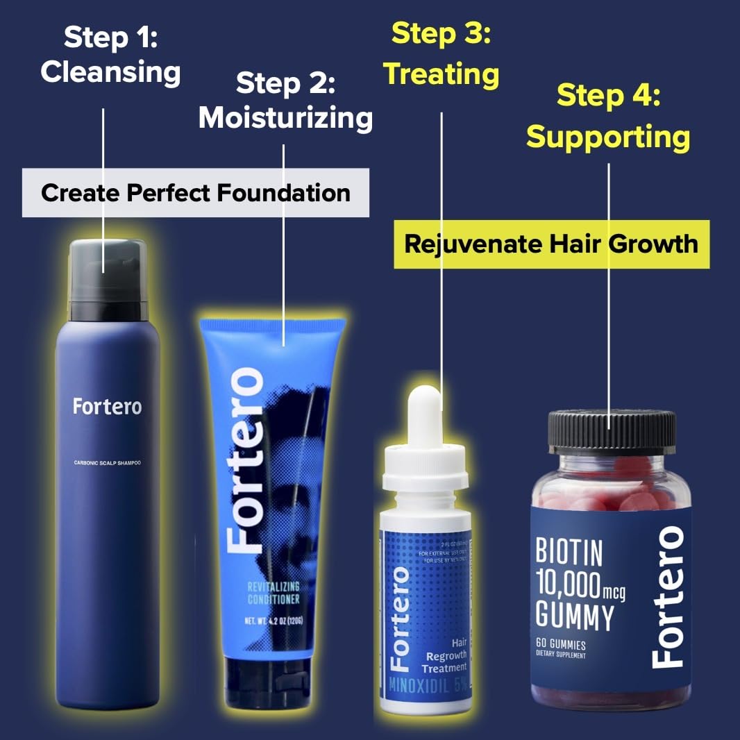 Fortero Hair Regrowth Treatment for Men - 5% Minoxidil Shampoo & Conditioner Set for Hair Loss, Baldness & Alopecia - Hair Thinning Solution & Restoration System Bundle - Perfect for Daily Use & Scalp Care Routine