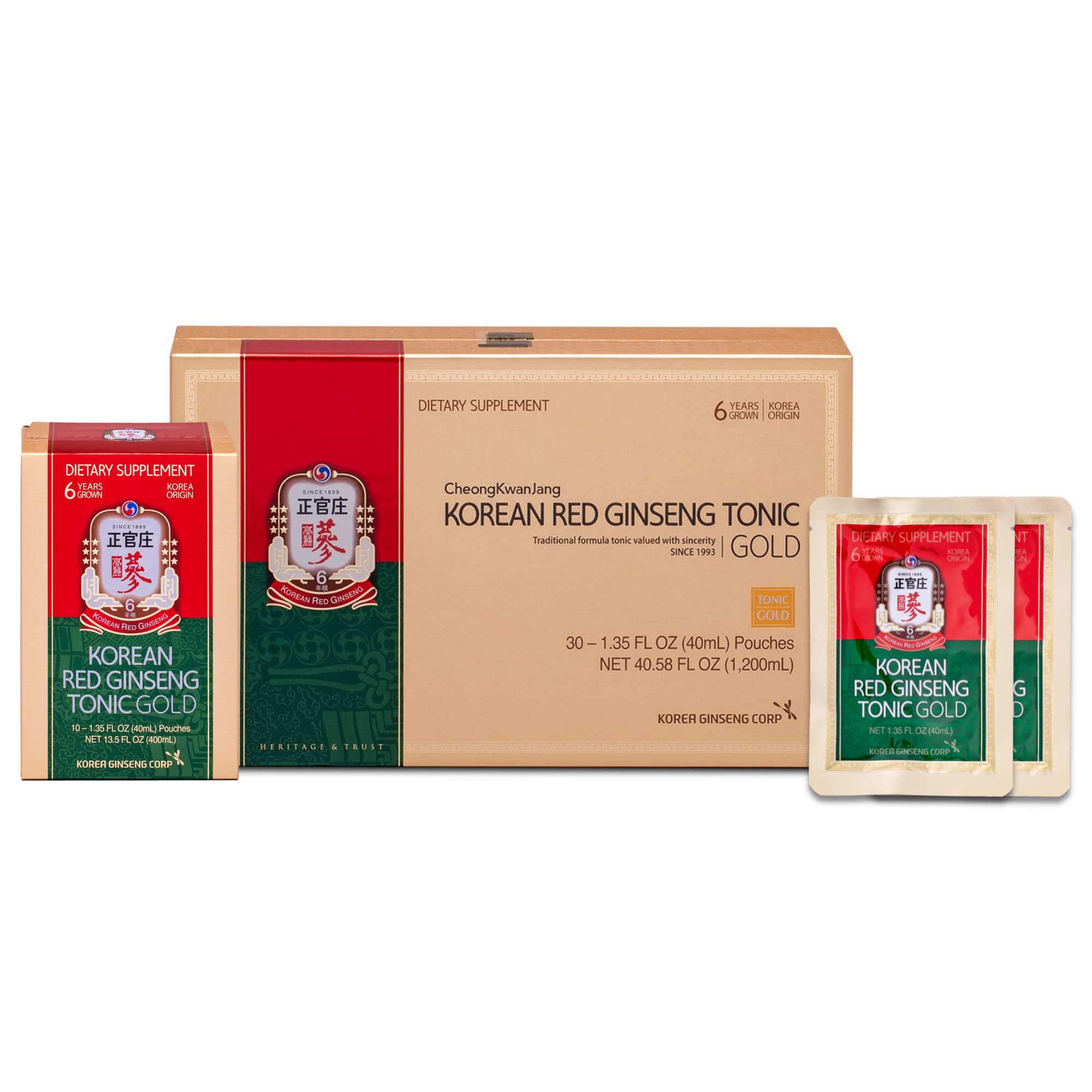 CheongKwanJang Korean Red Ginseng Extract Tonic - High Concentration Panax Ginseng with Vitamins for Energy Boost & Immune Support - 30 Drink Pouches - Perfect for Workouts, Stress Relief & Daily Wellness