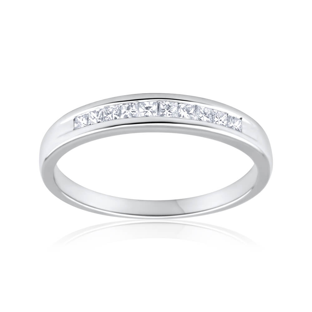 9ct White Gold 1/4 Carat Diamond Ring Set With 10 Princess Cut Diamonds - Elegant Wedding & Engagement Jewelry for Women | Perfect for Proposals, Anniversaries & Special Occasions