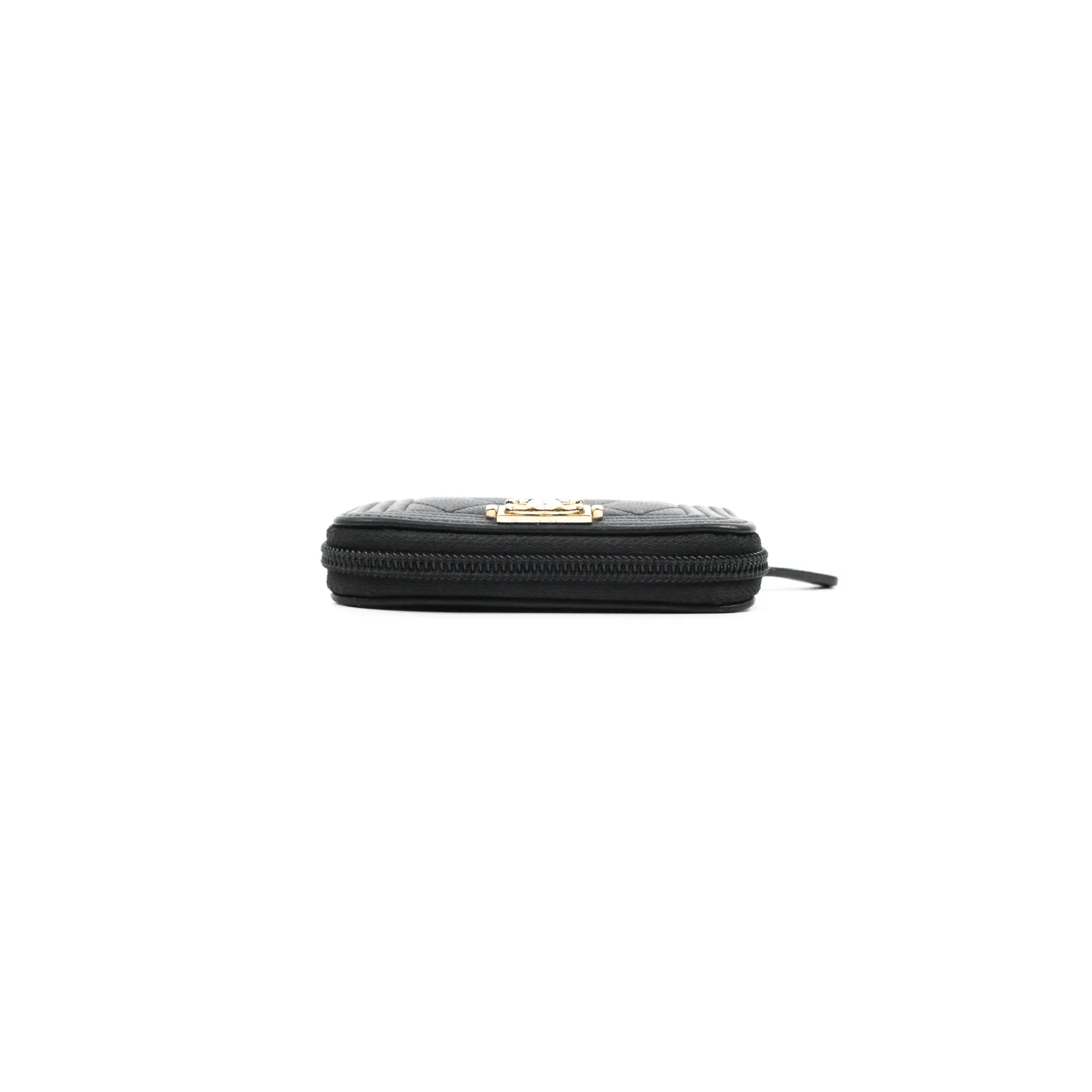 Chanel Boy Zipped Coin Purse in Black Caviar Leather with Gold Hardware - Luxury Wallet for Women, Perfect for Parties & Everyday Use