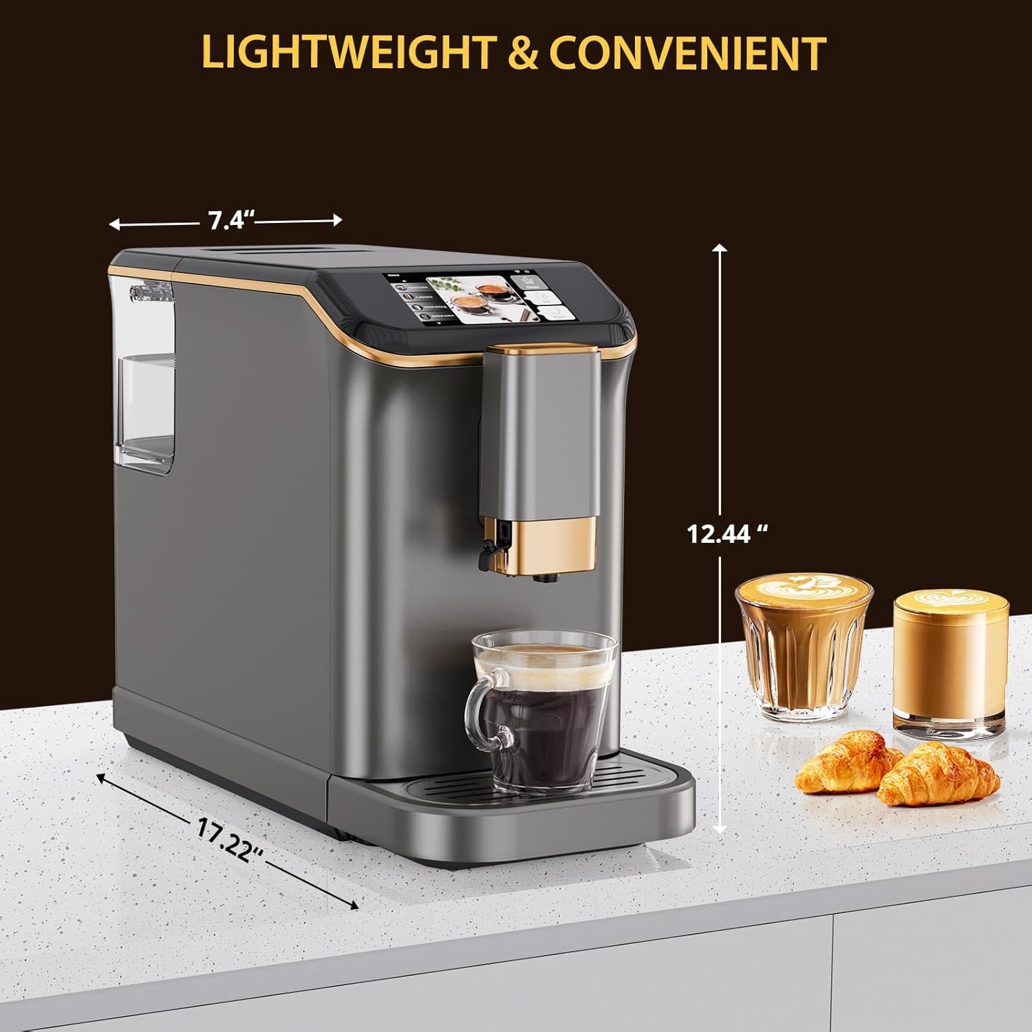 20 Bar Semi-Automatic Espresso Machine with Built-in Grinder & Milk Frother - 95oz Removable Water Tank (Grey/Gold) - Professional Coffee Maker for Home Baristas & Coffee Lovers - Perfect for Espresso, Cappuccino & Latte Making at Home