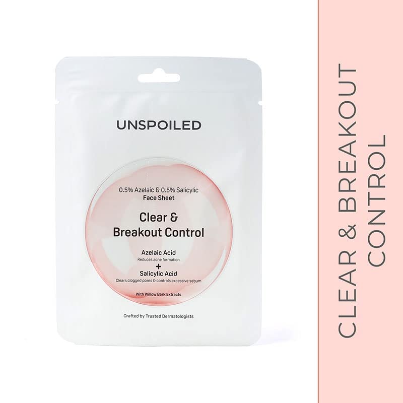 UNSPOILED 0.5% Azelaic Acid + 0.5% Salicylic Acid Acne Treatment Face Mask with Willow Bark Extract | Reduces Breakouts, Brightens Skin & Controls Oil | For Oily & Acne-Prone Skin | Daily Skincare Routine (1 Pack)