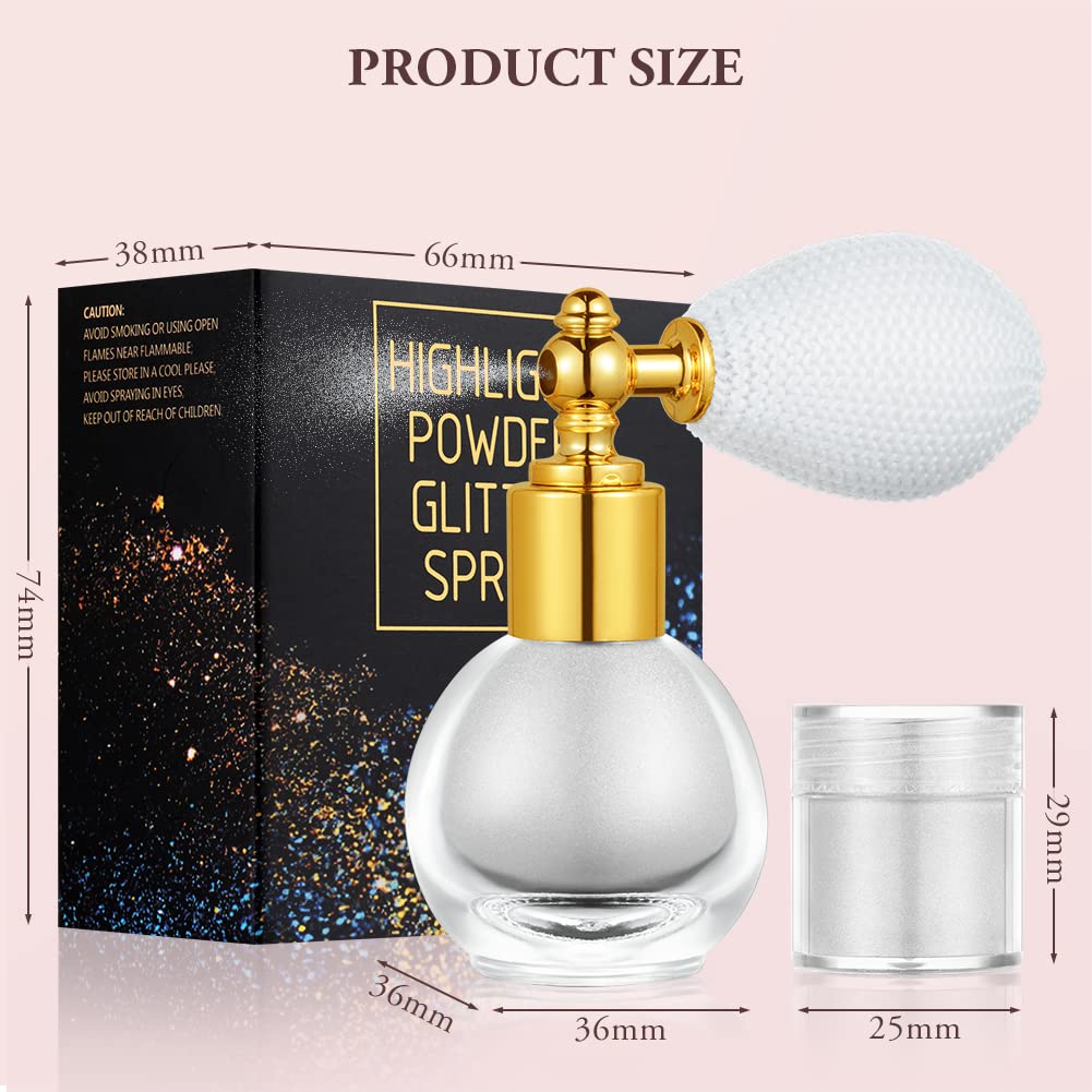 AOOWU Glitter Powder Spray - Shiny Body Glitter Spray for Women | Highlighter Loose Powder Spray | Shimmer Sparkle Makeup for Body, Hair, Face & Clothing | Perfect for Parties, Festivals & Cosplay