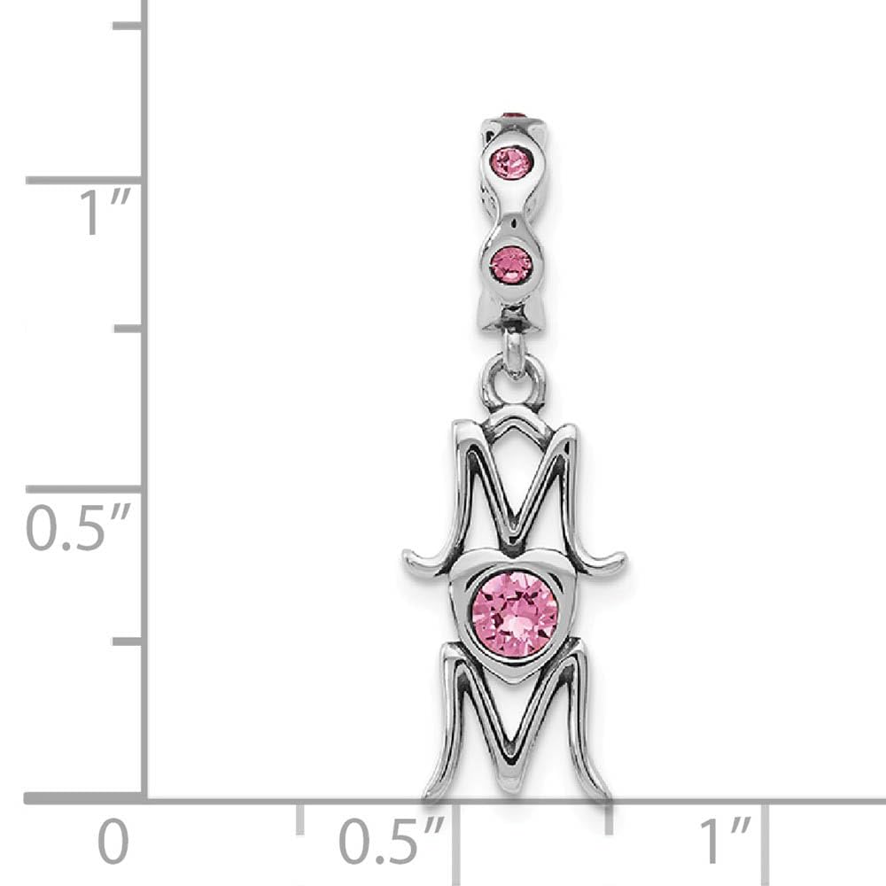 Black Bow Sterling Silver Pink Crystal Mom Charm - Perfect for Jewelry Gifts