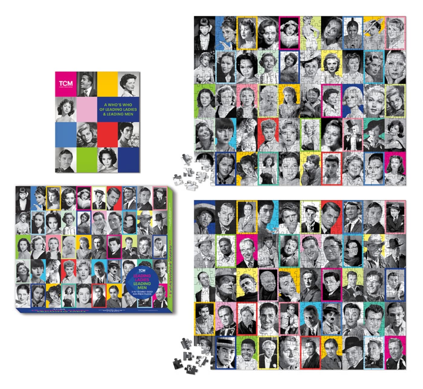 Turner Classic Movies 500-Piece Jigsaw Puzzle Set - Double-Sided with Leading Ladies & Leading Men - Perfect for Movie Lovers & Puzzle Enthusiasts - Great for Family Game Nights & Home Decor
