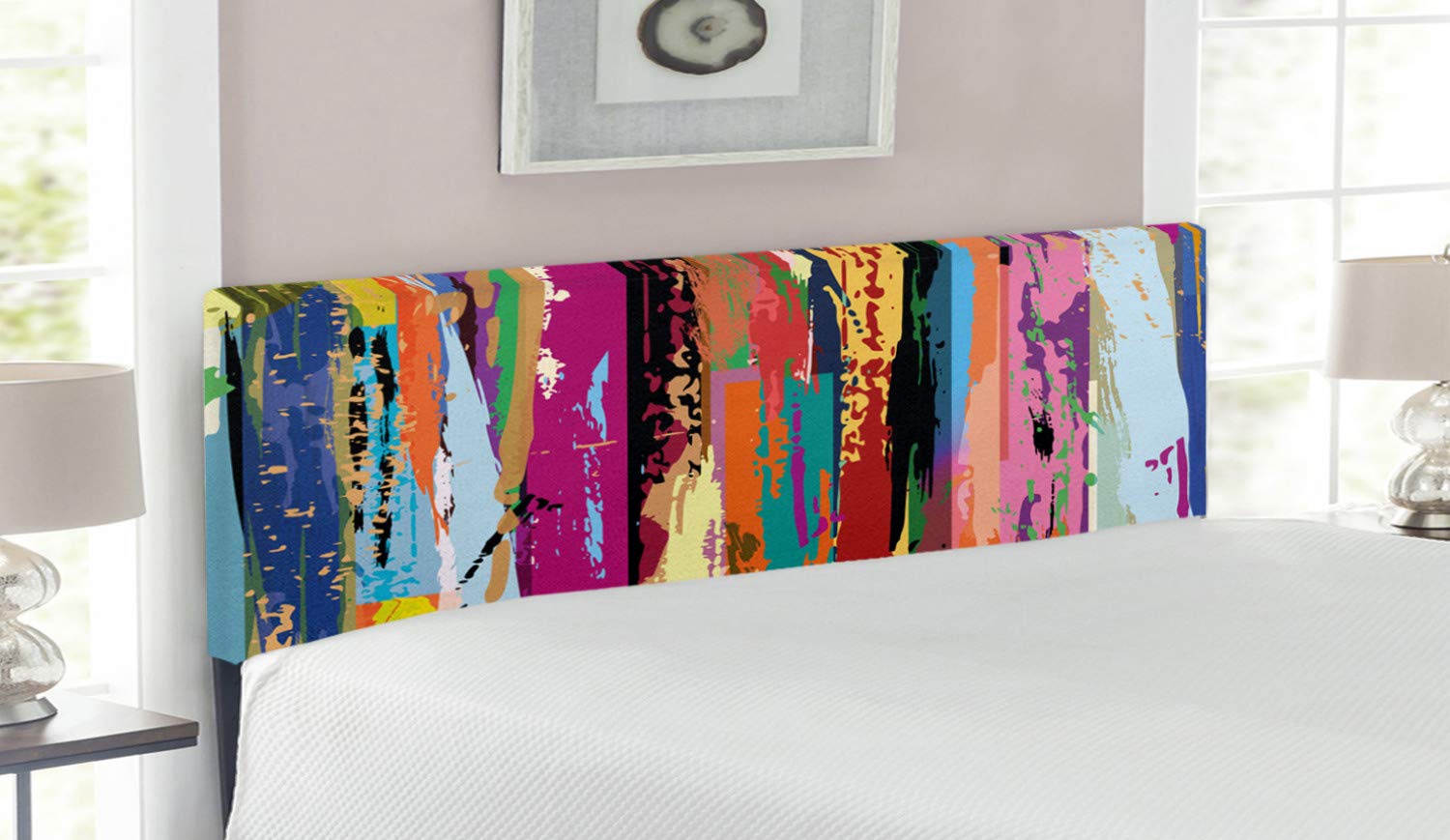 Ambesonne Abstract Upholstered Headboard - Vibrant Rainbow Expressionist Design with Memory Foam | Queen Size Decorative Metal Bed Headboard | Perfect for Modern Bedrooms, Guest Rooms & Dorm Decor