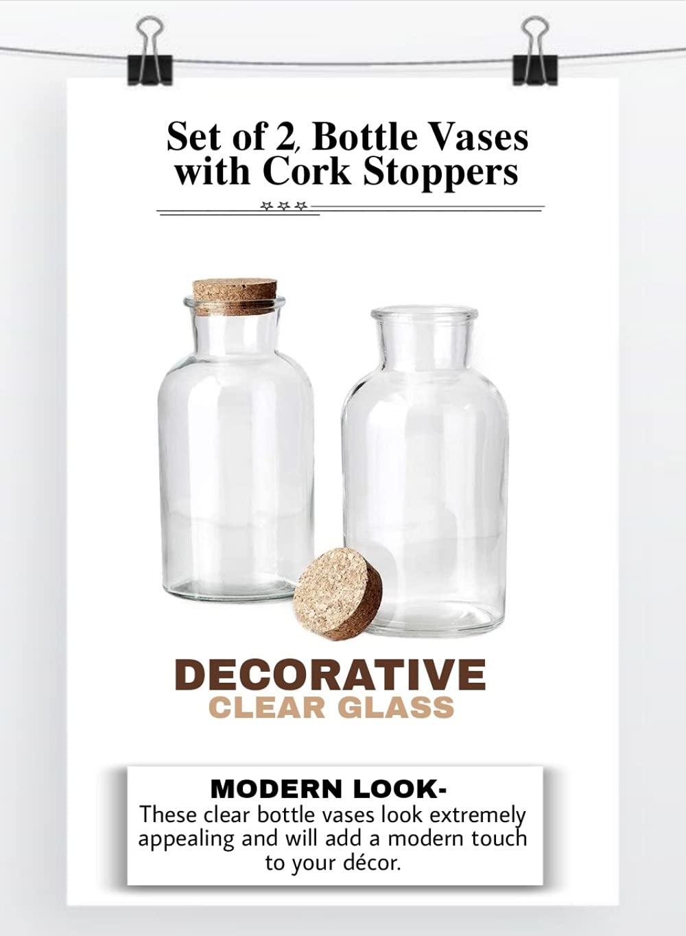 12-Pack 8 Inch Clear Glass Bottle Vases with Cork Stoppers - Modern Cylinder Flower Vases for Home Decor, Wedding Centerpieces, DIY Crafts & Office Desk Decorations