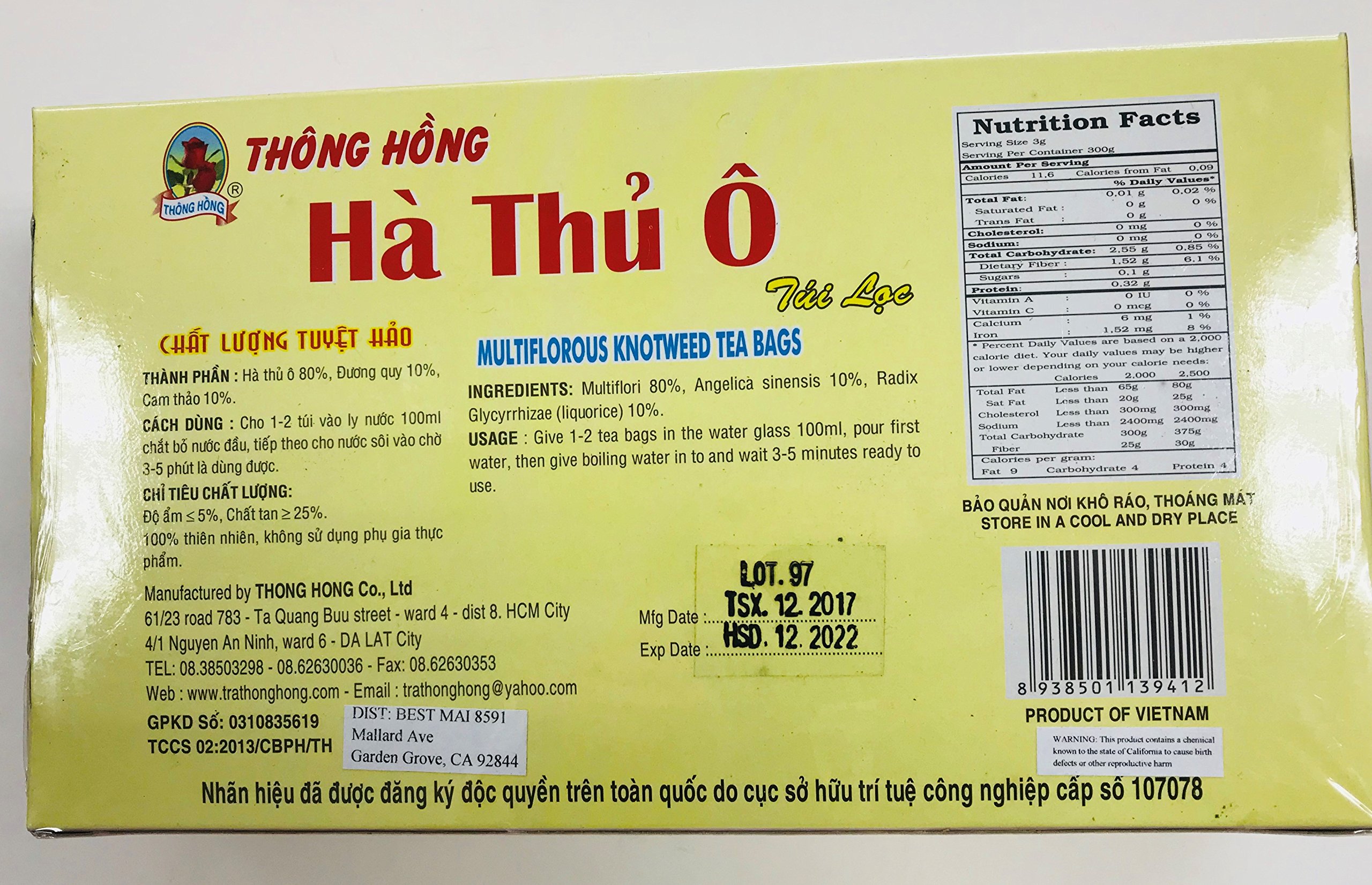 Premium Vietnamese Multiflorous Knotweed Tea Bags (Tra Ha Thu O) - 100 Count, 300g - Herbal Detox & Wellness Tea for Liver Support & Relaxation - Perfect for Morning Rituals & Evening Wind-Down