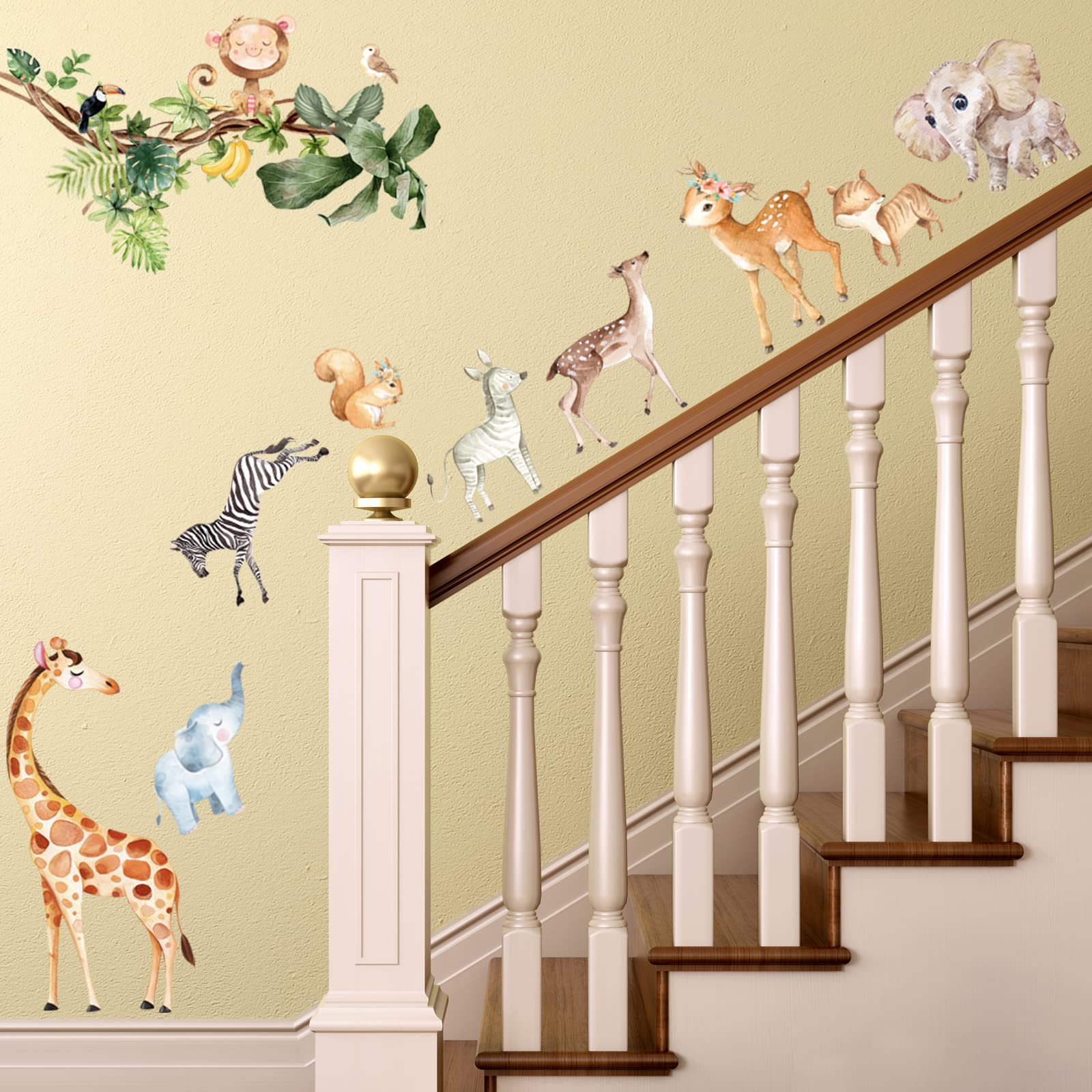 Jungle Wall Decals - Peel and Stick Floral Wall Stickers for Nursery, Kids Bedroom, Living Room & Playroom - Removable Home Wall Art Decor for Jungle Theme Party & Baby Shower Decorations