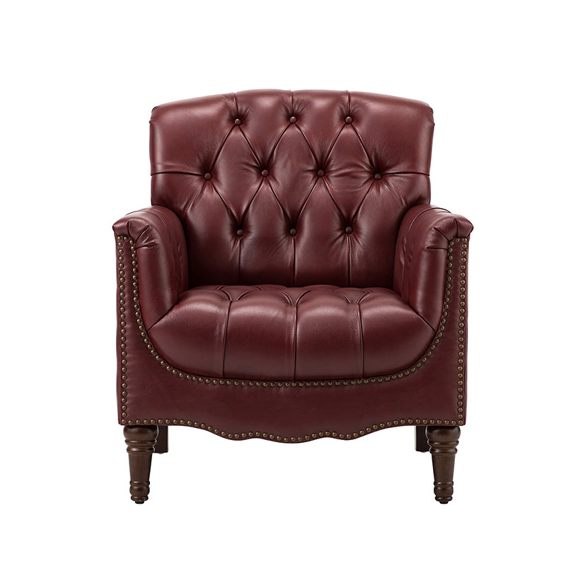 Premium Genuine Leather Armchair - Handcrafted Modern Lounge Chair for Living Room, Office & Study - Brown Leather Recliner with Solid Wood Frame - Perfect for Home Decor & Relaxation