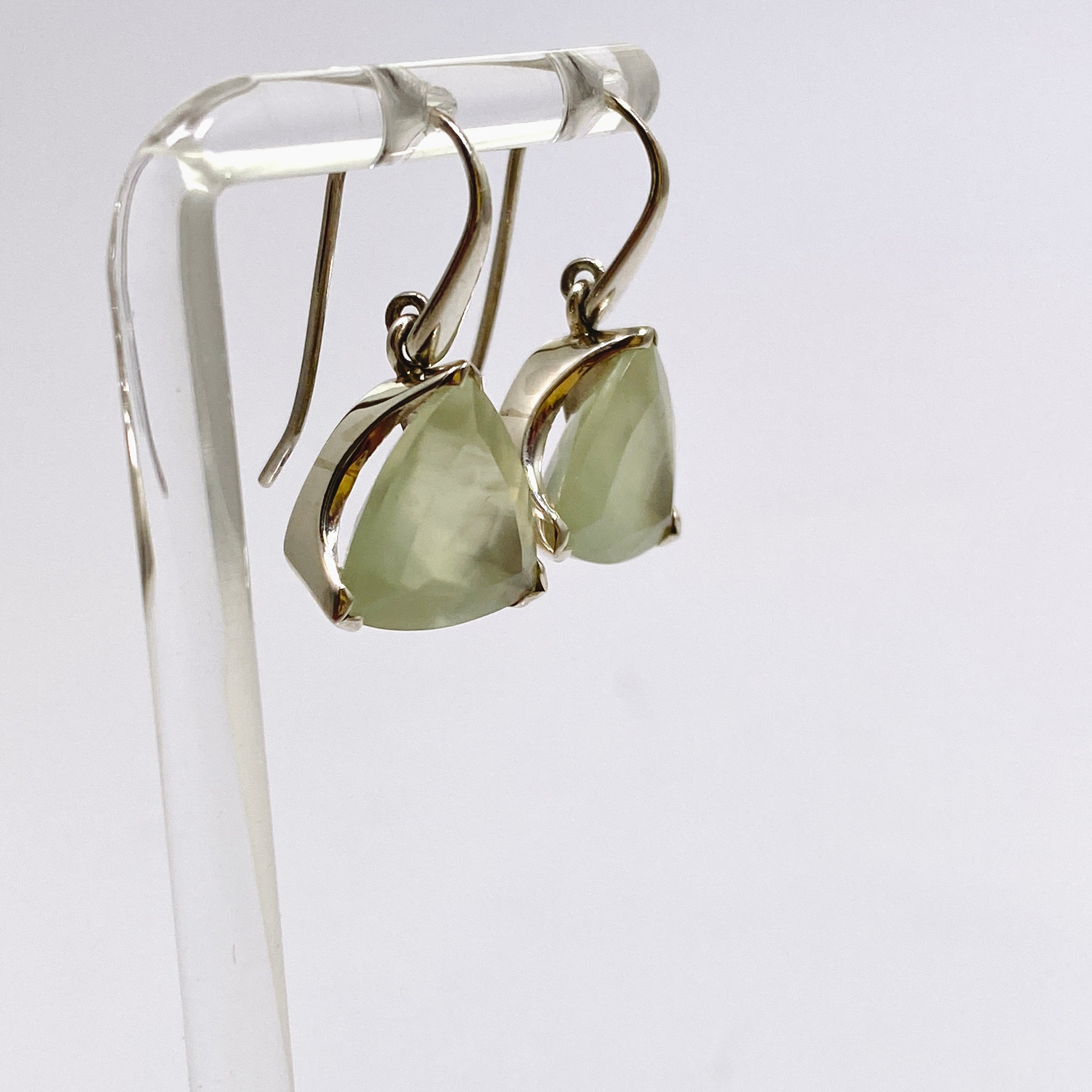 Prehnite Triangular Faceted Earrings for Women - Dainty Gold Geometric Stud Earrings - Perfect for Everyday Wear, Office & Special Occasions
