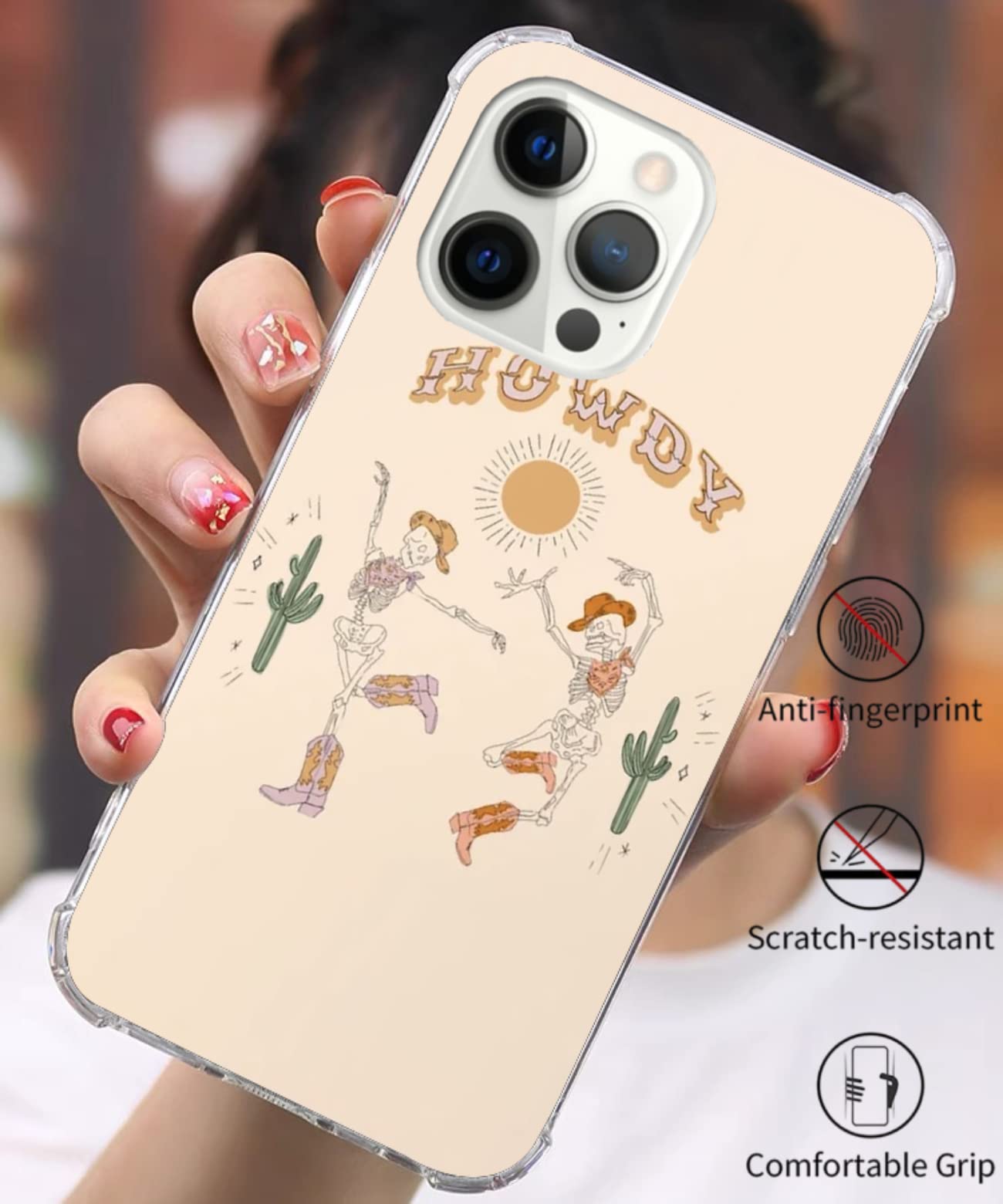Skull with Cowboy Hat iPhone 12 Pro Max Case | Trendy Howdy Dancing Skull Design | Shockproof TPU Bumper Cover | Perfect for Country Music Fans & Western Style Lovers