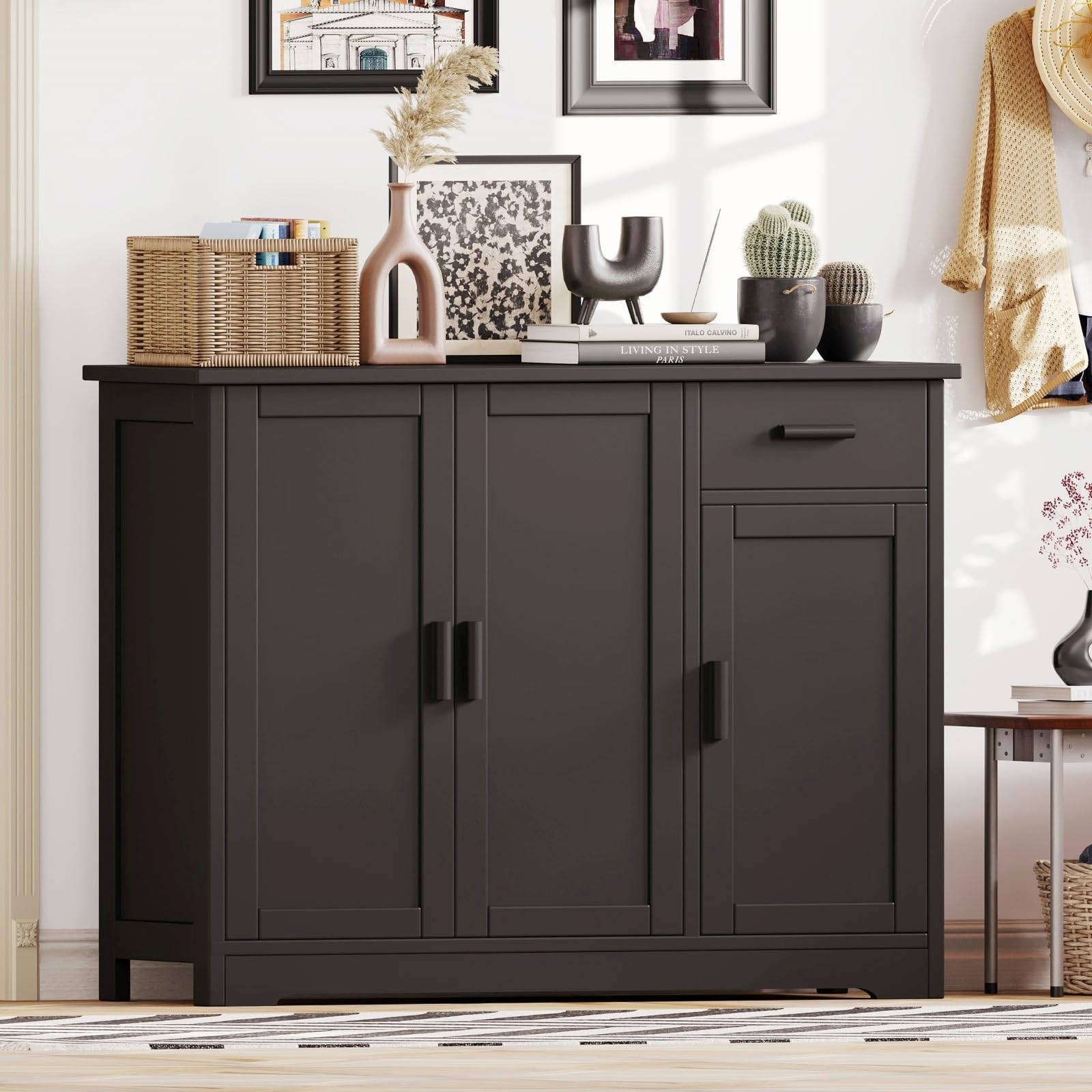 Irontar Modern Kitchen Storage Cabinet with Doors & Drawer - Sideboard Buffet Cabinet, Coffee Bar Console Table for Dining Room, Living Room, Entryway - Black CWG010B | Perfect for Home Organization & Stylish Storage Solutions
