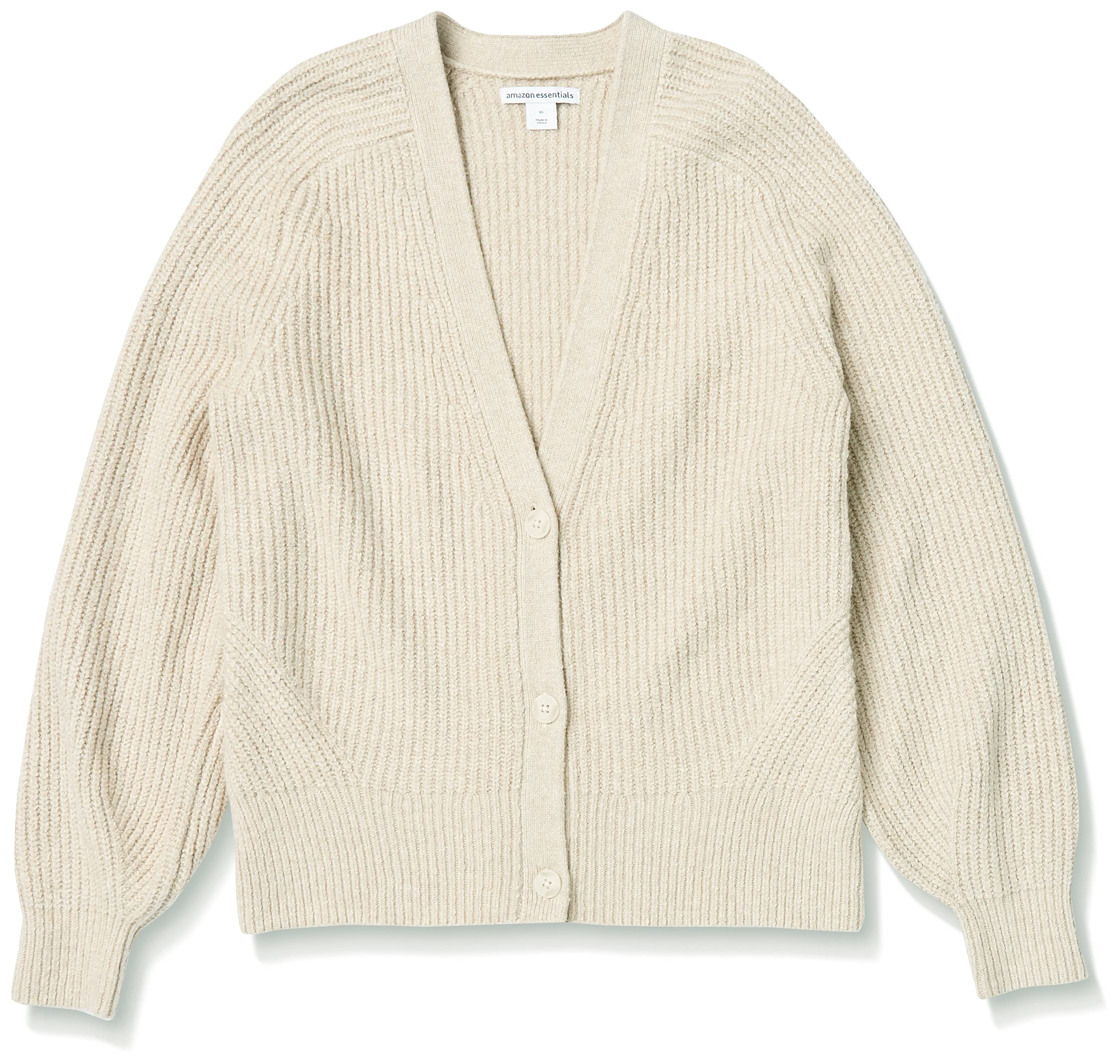 Amazon Essentials Women's Soft Touch Ribbed Blouson Cardigan Sweater - Cozy Knit Open Front Long Sleeve Wrap for Fall & Winter - Perfect for Office, Lounge & Casual Outfits