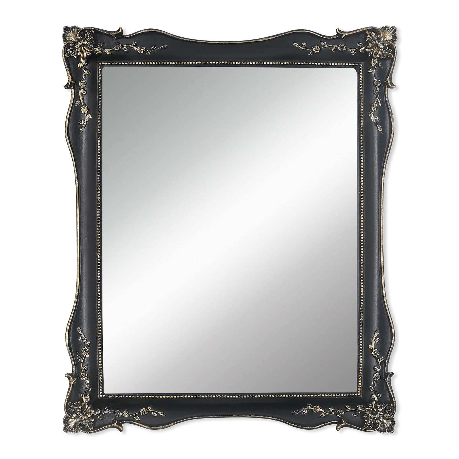 Vintage Framed Makeup Mirror with Black & Gold Finish - Elegant Bathroom & Living Room Decor for Home, Vanity, Dressing Table | Perfect for Makeup Application, Home Styling & Selfie Background
