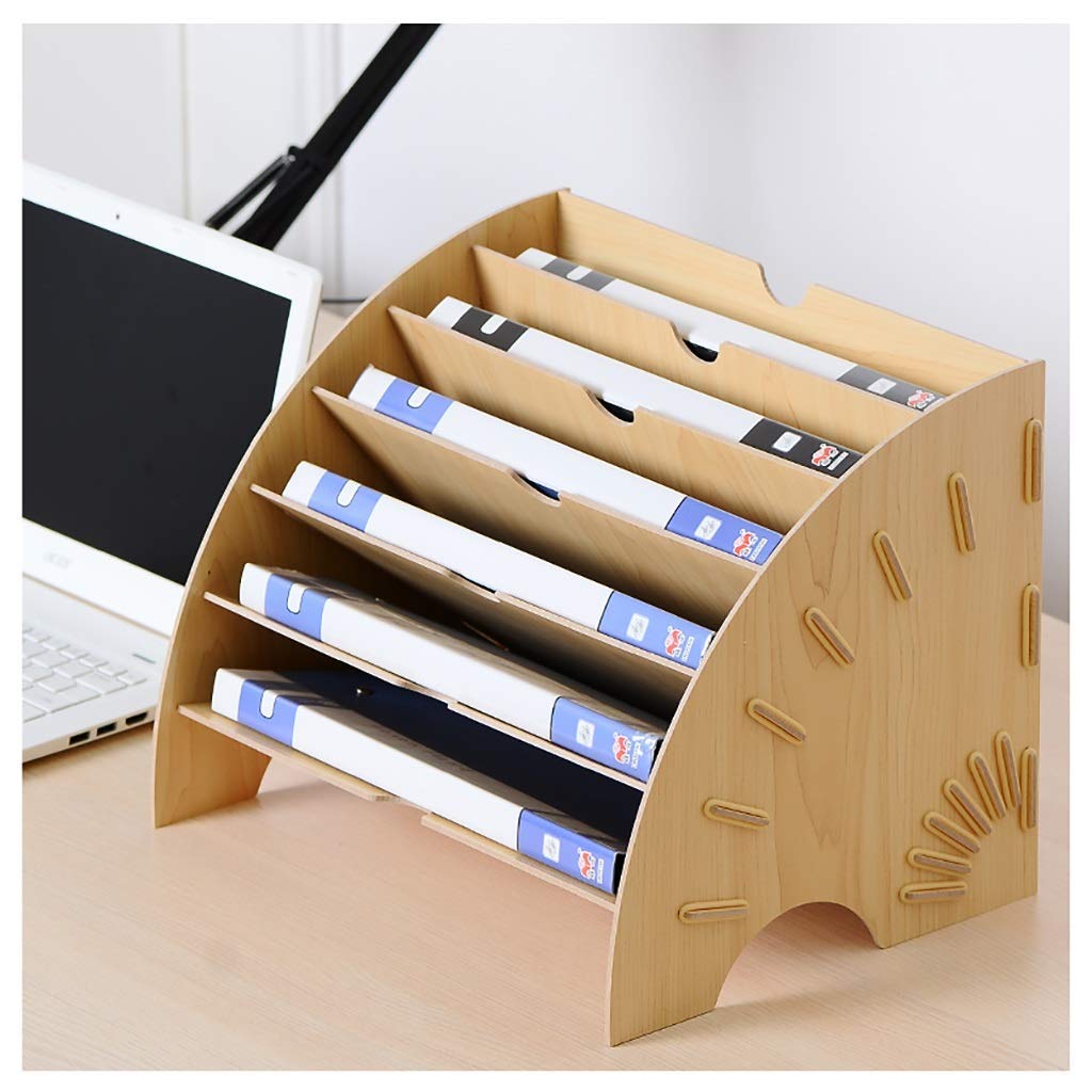 FMOGE 6-Tier Wooden Desk Organizer - Beige Office File Sorter for Paper, Mail, Magazine & Documents | Space-Saving Desktop Storage Solution for Home & Office Organization