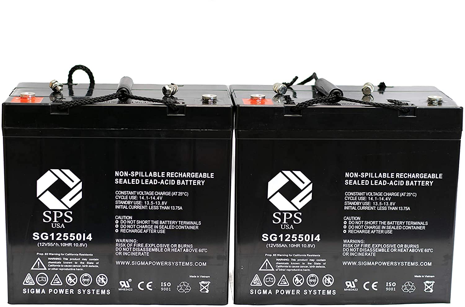 SPS Brand 12V 55Ah Replacement Battery (2 Pack) - Compatible with Solo STEEPCLIMBER Wheelchair (i4 Terminal) | Long-Lasting Power Solution for Mobility Devices | Perfect for Home Use, Outdoor Activities, and Daily Commuting