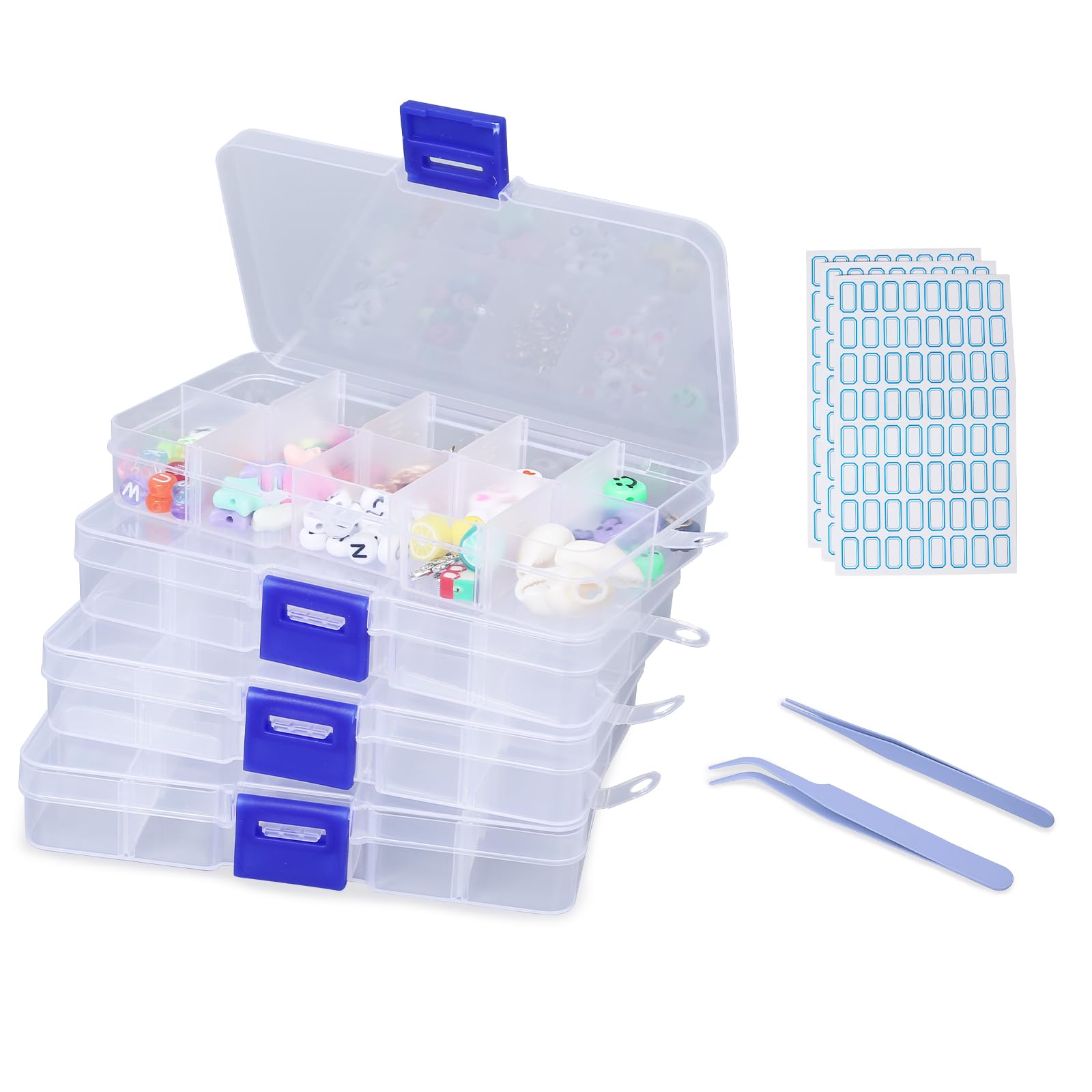 4 Pack 10 Grids Clear Plastic Storage Box Organizer with Dividers - Jewelry Bead Organizer for Crafts, Earrings, Fishing Tackle & Small Parts - Perfect for DIY Projects, Travel & Home Organization