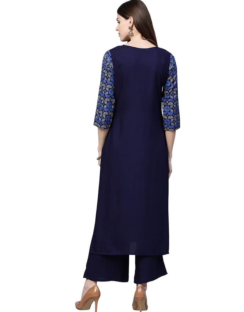 Blue Cotton Palazzo Straight Pants for Women - Comfortable Wide Leg Trousers for Casual Wear, Office & Travel