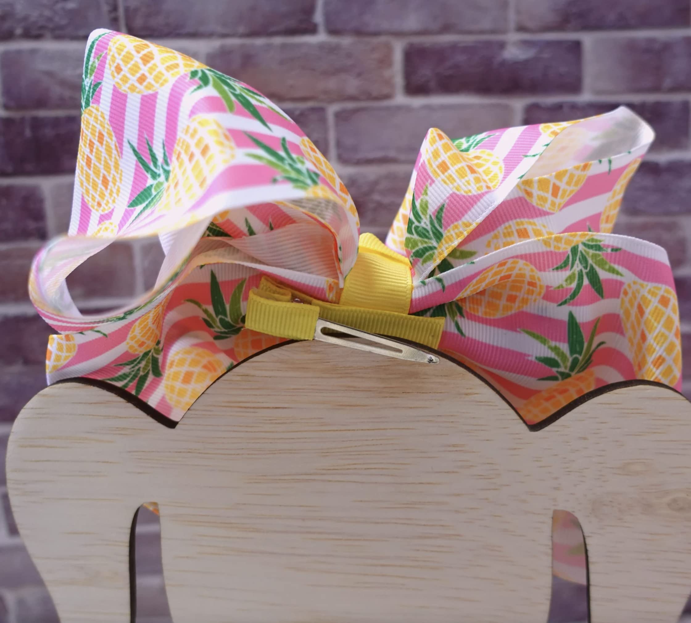 8-Inch Jumbo Handmade Grosgrain Ribbon Hair Bow with Alligator Clip - Pineapple Pink Stripe for Women & Girls | Perfect for Parties, Weddings & Everyday Hair Accessories