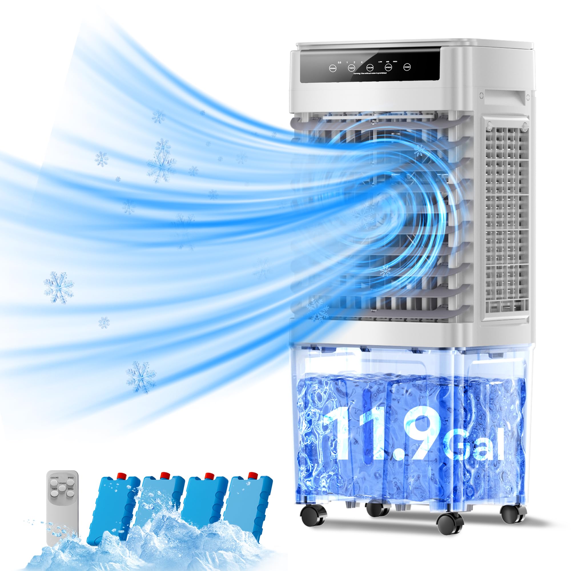 3-IN-1 Evaporative Air Cooler with 3531 CFM & 11.9 Gallon Water Tank - Portable Swamp Cooler with Remote/Touch Control, 90°+120° Oscillation for Indoor & Outdoor Use - Perfect for Bedroom, Office, Patio, and Garage Cooling