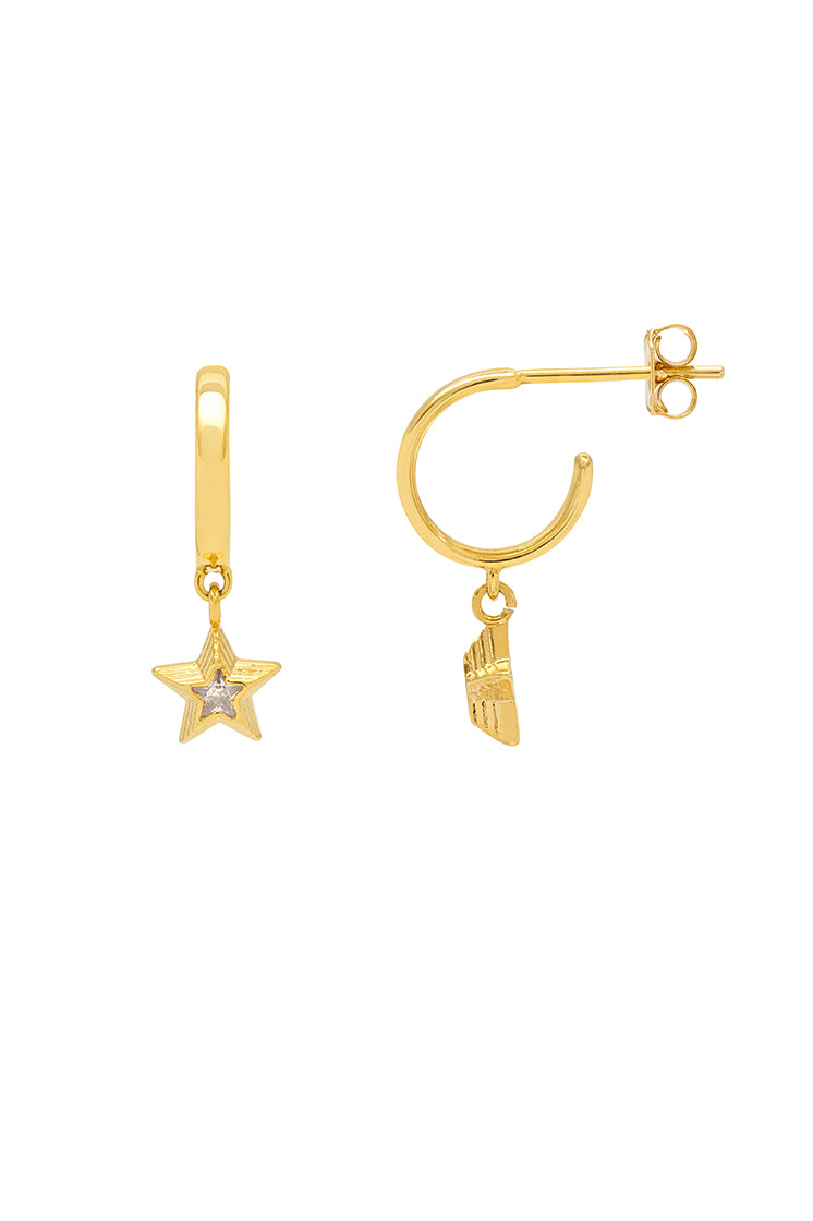 CZ Star Drop Hoops Earrings - Cubic Zirconia Dangle Earrings for Women, Elegant Party Jewelry Gift | Perfect for Weddings, Date Nights & Special Occasions