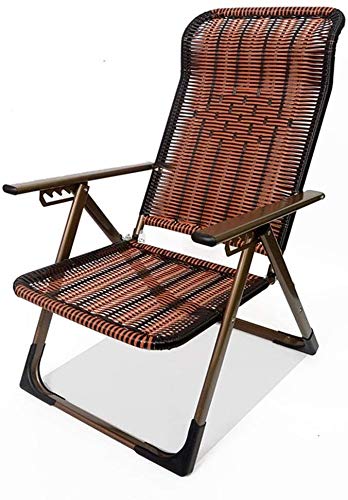 MGE Folding Reclining Wicker Deck Chair - Adjustable Multifunctional Patio Lounge Chair for Adults, Elderly Nap Bed & Outdoor Relaxation - Perfect for Backyard, Beach, Poolside & Summer Lounging (Color: Dark Brown)