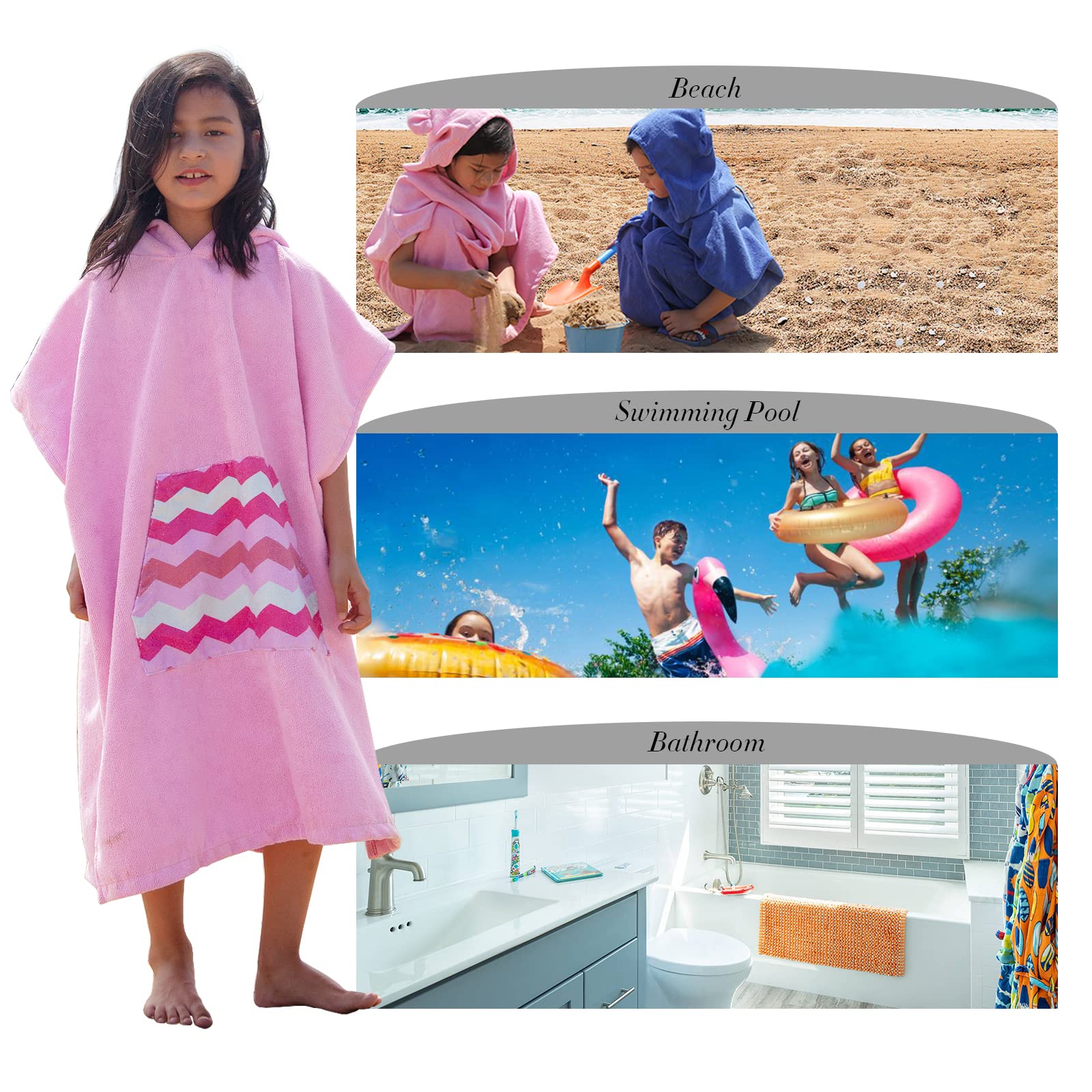 DiaryLook Kids Swimming Changing Robe with Hood - Quick Dry Beach Poncho Towel with Pockets for Boys & Girls - Perfect for Surfing, Swimming & Watersports - Ideal for Beach, Pool & Outdoor Activities