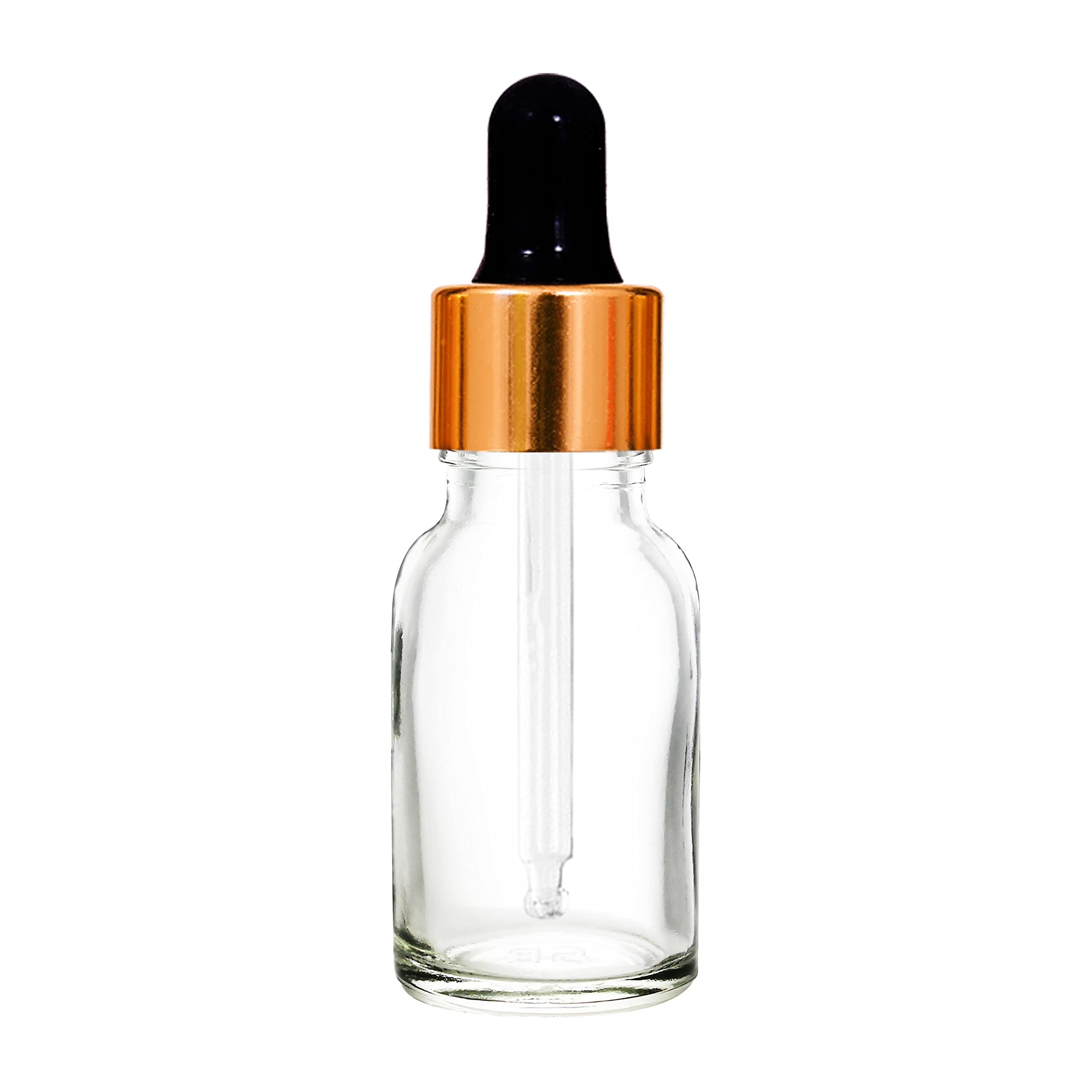 NSB Herbals 15ml Clear Round Empty Glass Bottle with Glass Dropper, Golden Ring & Black Silicone Teat - Refillable for Essential Oils, Perfumes, DIY Beauty (Pack of 3) | Perfect for Aromatherapy, Travel & Home Fragrance