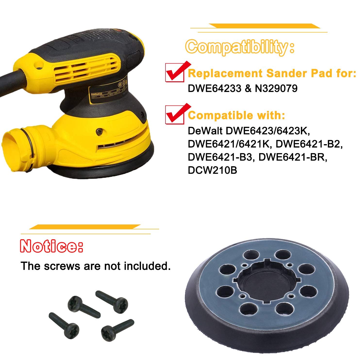 5-Inch Replacement Sanding Pads for DeWalt DWE64233 & N329079 - Compatible with DWE6423/6421 Series & DCW210B Random Orbital Sanders - Perfect for Woodworking, Furniture Refinishing & DIY Projects