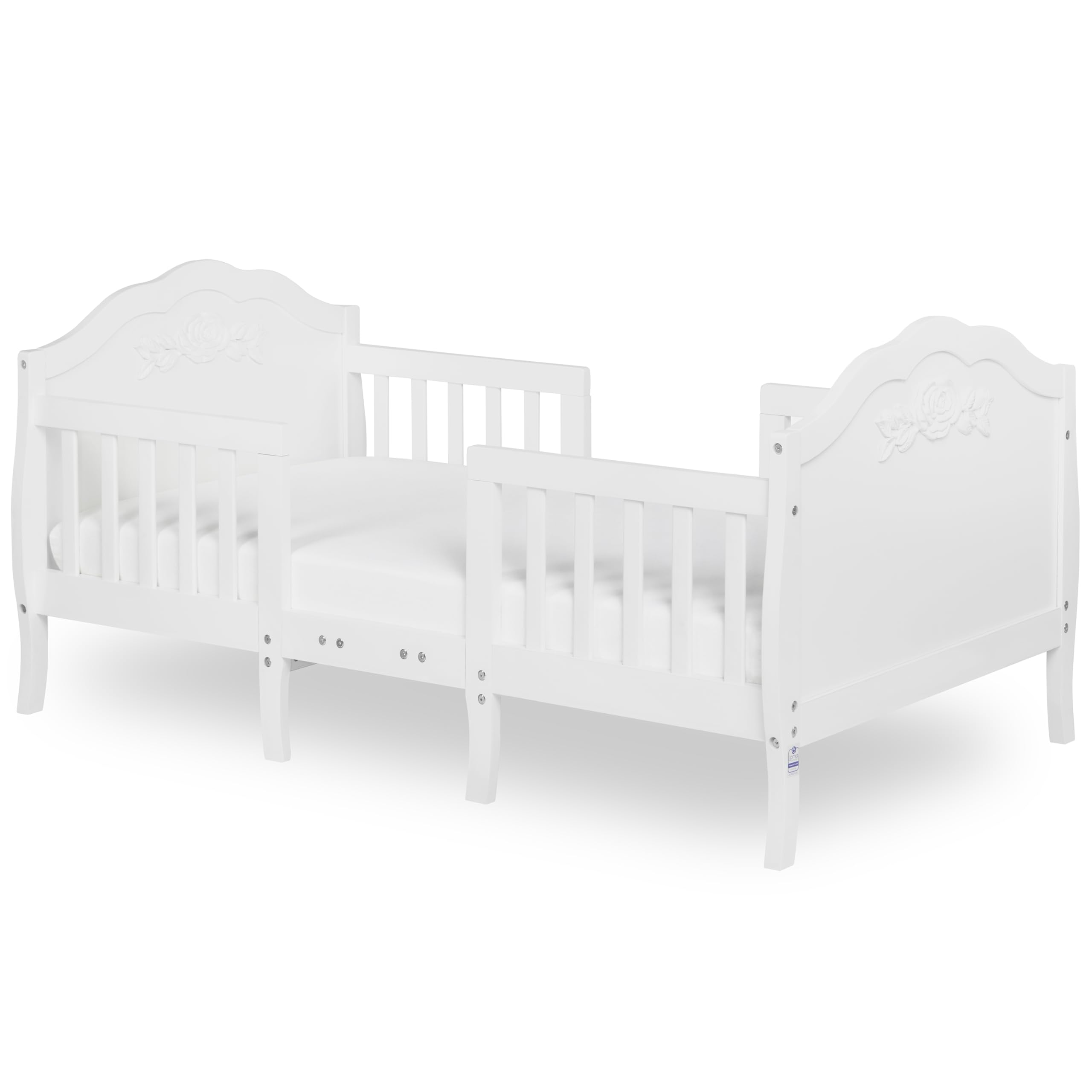 White Rose 3-in-1 Convertible Toddler Bed - Greenguard Gold & JPMA Certified with Safety Rails | Sustainable New Zealand Pinewood | Perfect for Nursery, Daycare & Small Kids' Rooms