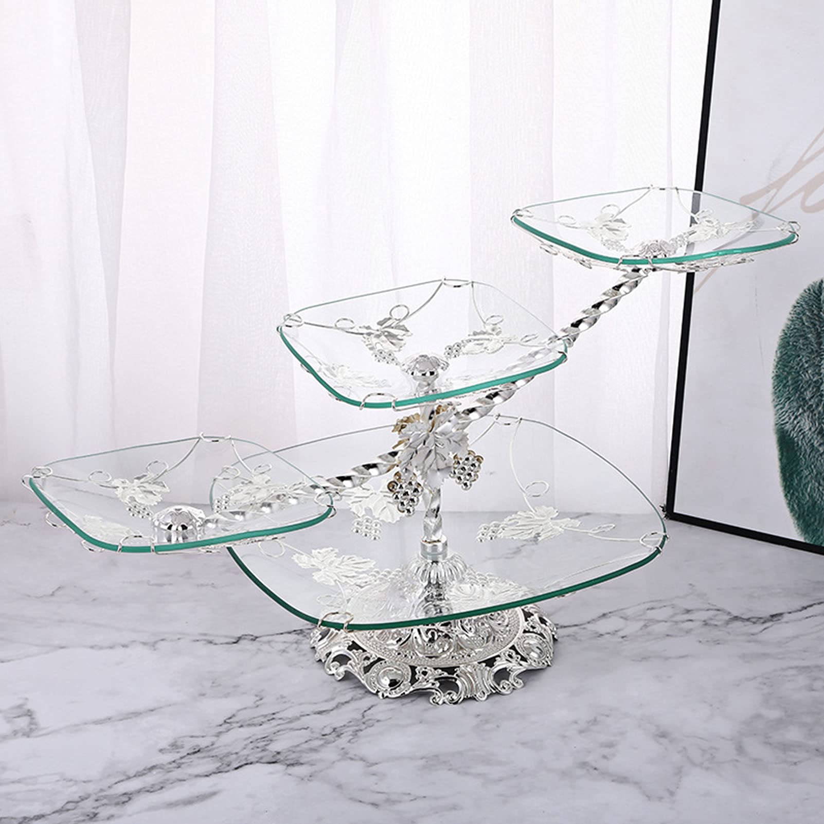 QIANGG Tiered Glass Fruit Bowl & Cupcake Stand - European-Style Dessert Plate for Candy Buffet Display, Silver | Perfect for Parties, Weddings & Home Decor