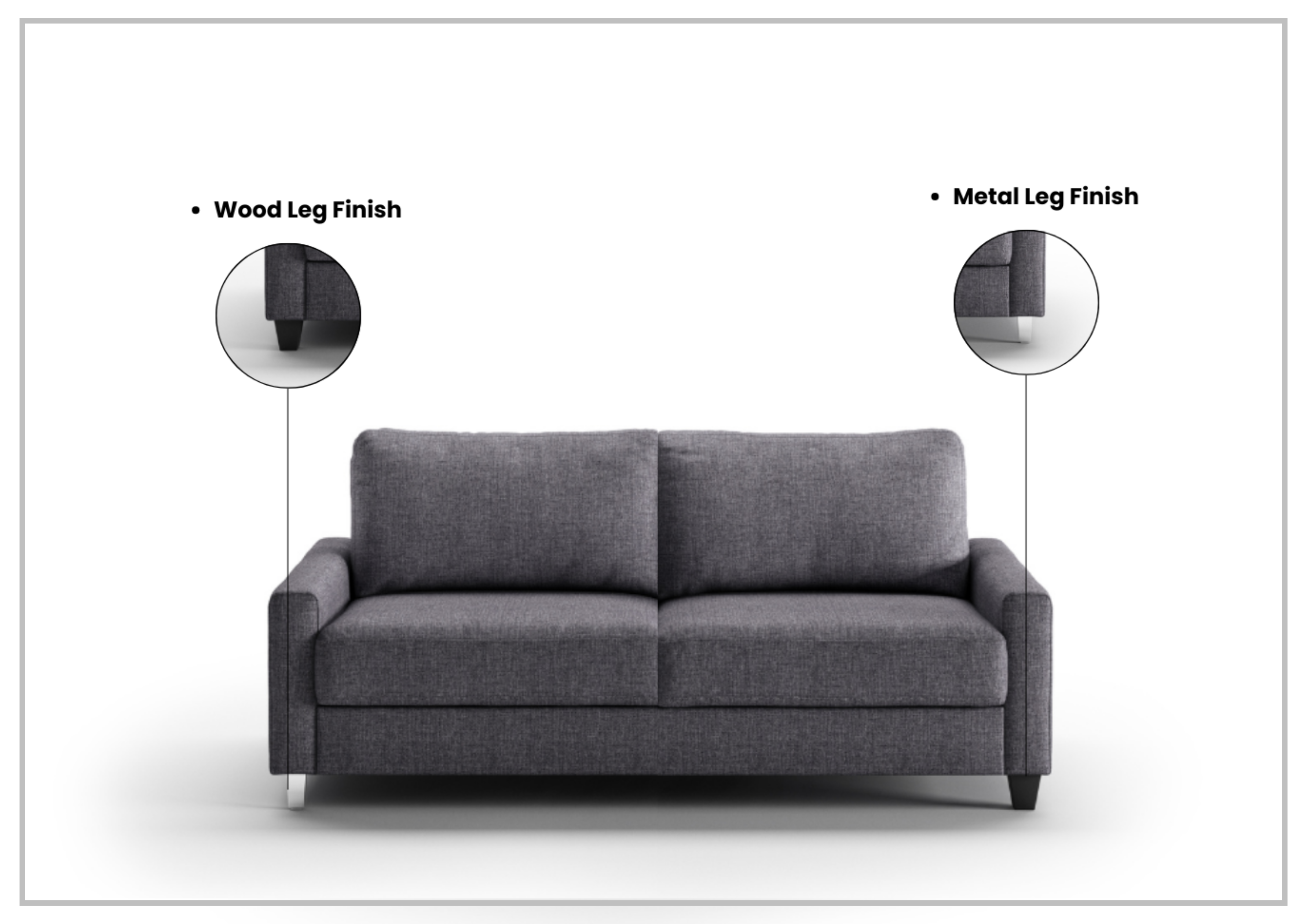 Luonto Nico Fabric Sleeper Sofa - Convertible Bed with Walnut or Chrome Legs - Full, Queen & King Size Options - Perfect for Small Spaces, Guest Rooms & Apartments