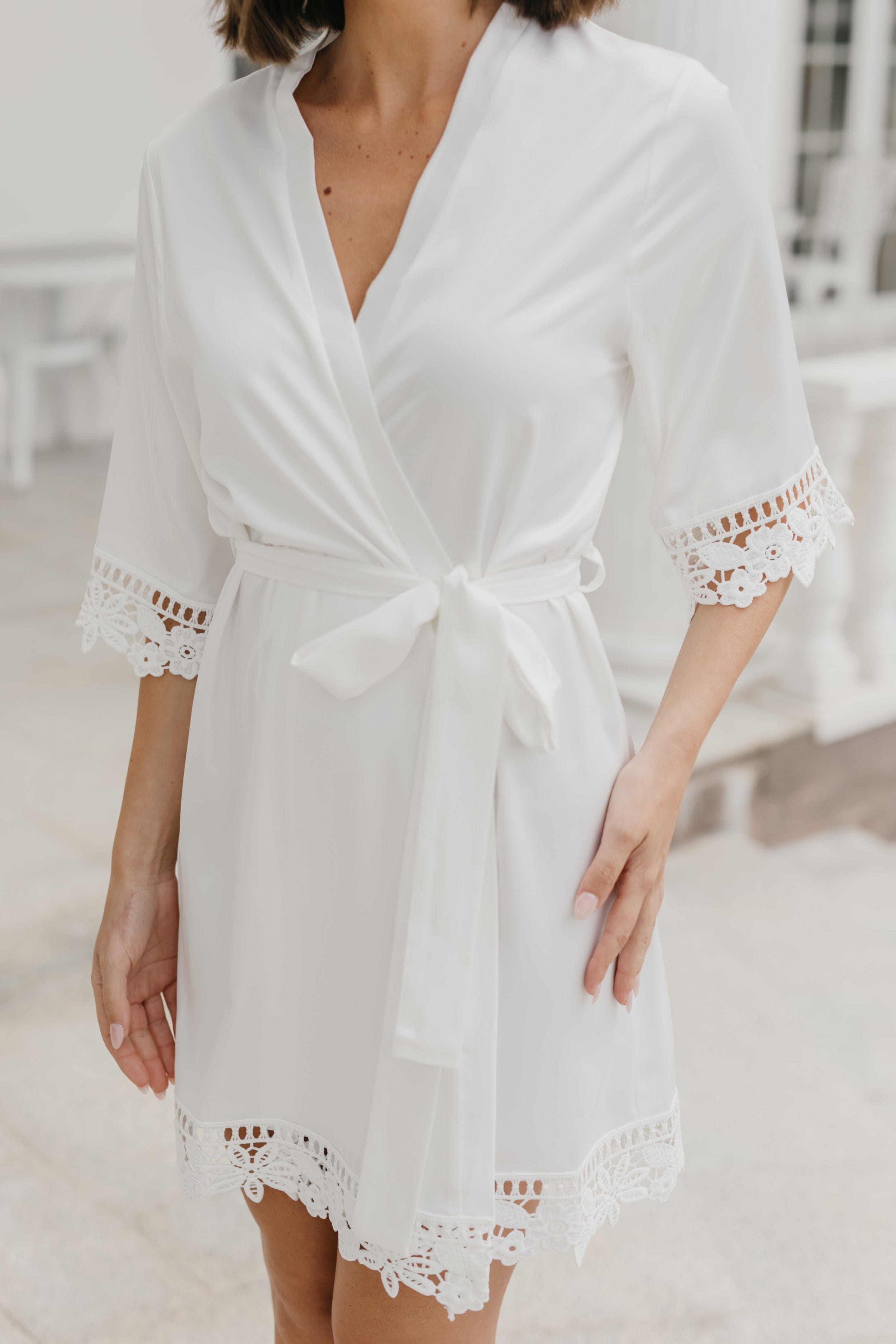 Lauren Lace Satin Robe for Women - Elegant Lace Trimmed Satin Bathrobe with Belt - Perfect for Bridal Shower, Spa Day, Honeymoon & Luxury Home Wear