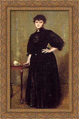 William Merritt Chase Lady in Black 16x24 Gold Ornate Wood Framed Canvas Art - Vintage Oil Painting Reproduction for Living Room, Bedroom & Office Wall Decor