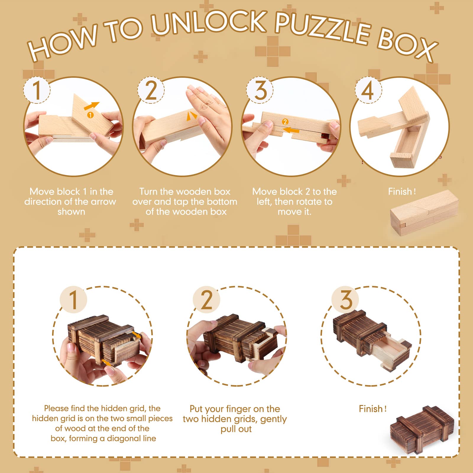 Zhanmai 4-Piece Wooden Puzzle Box Set - Secret Gift Card & Money Holder - Brain Teaser Toy for Christmas & Birthday Presents (4 Styles) - Perfect for Party Games, Escape Rooms & Surprise Gift Giving